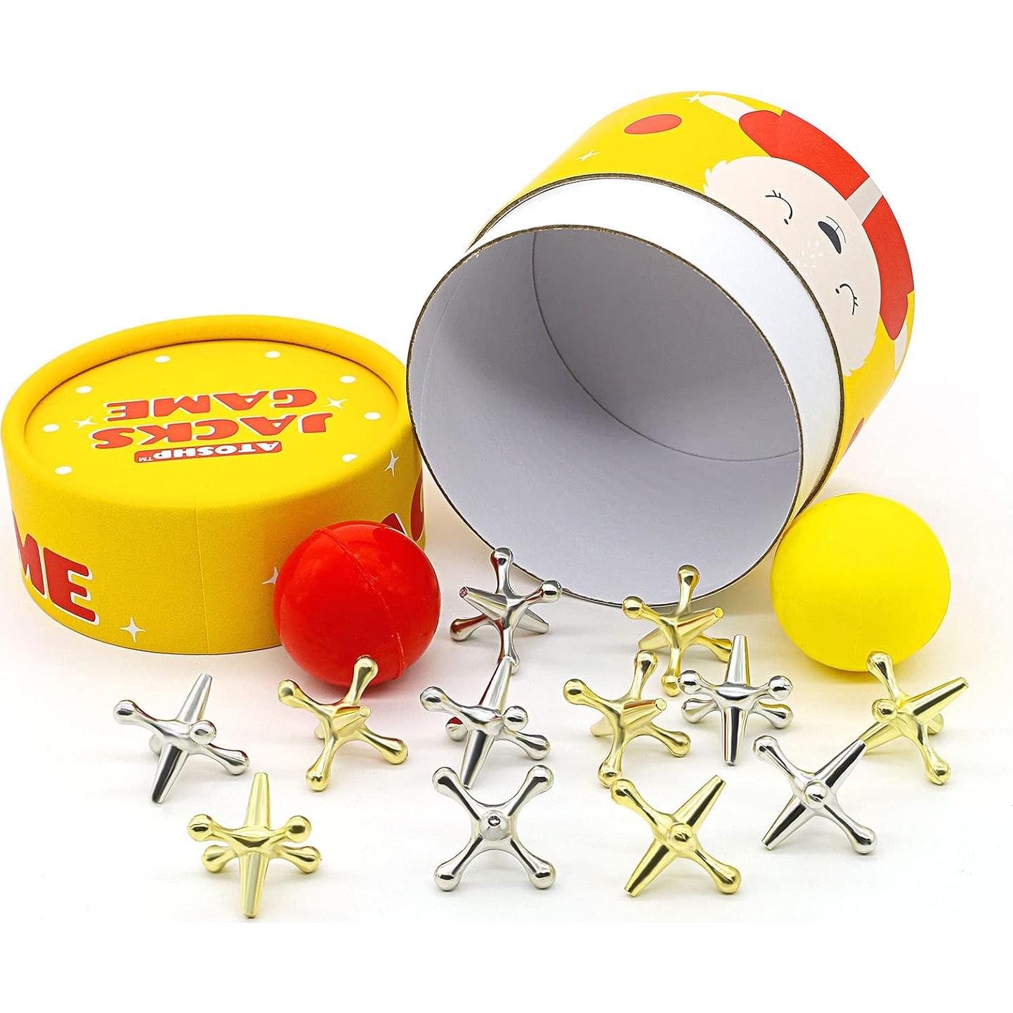 Juego de Jacks Retro Zhuji - 12 Jacks de Metal y 2 Pelotas