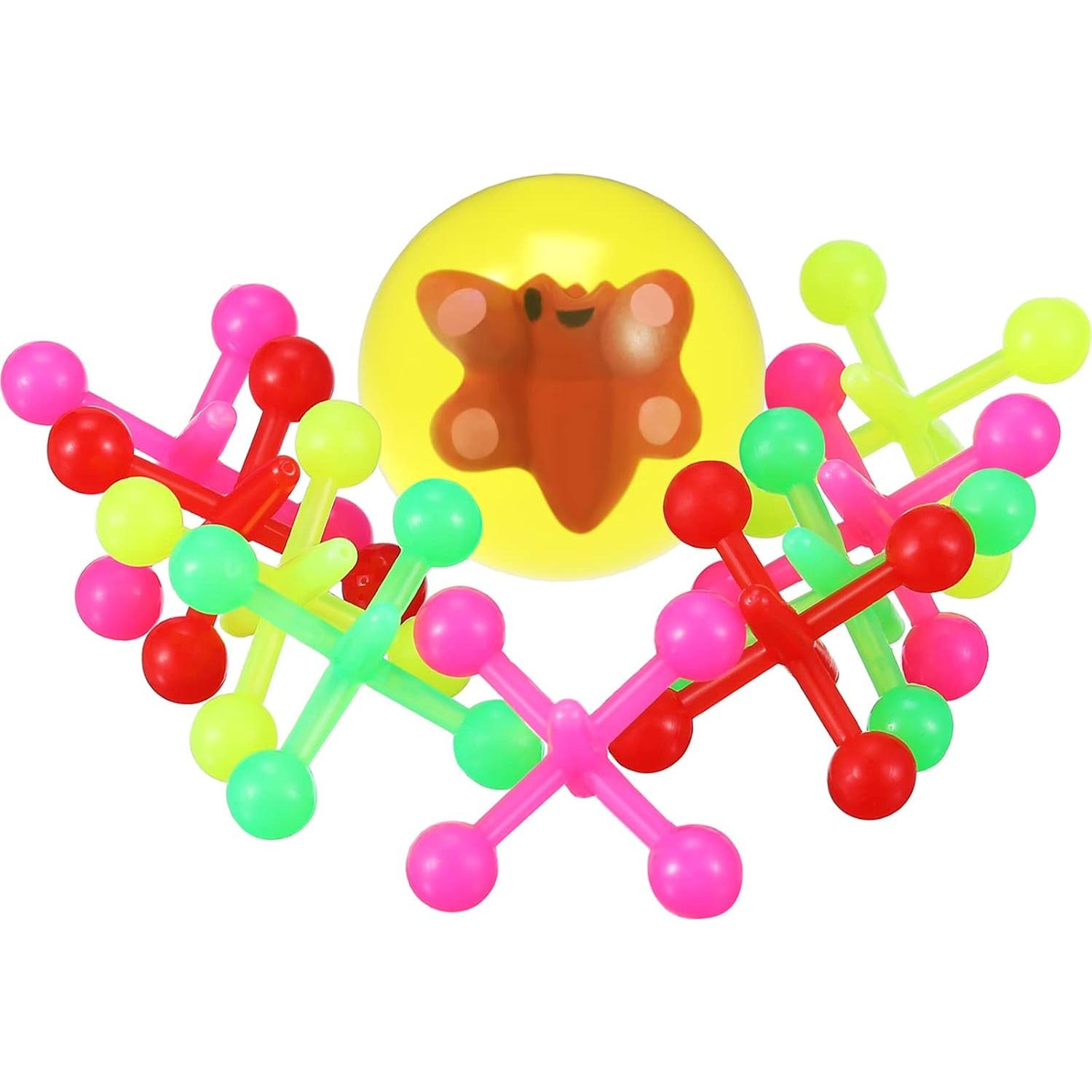 Juego de Jacks Clásico Tatuo 10 Piezas con Pelotas Neón