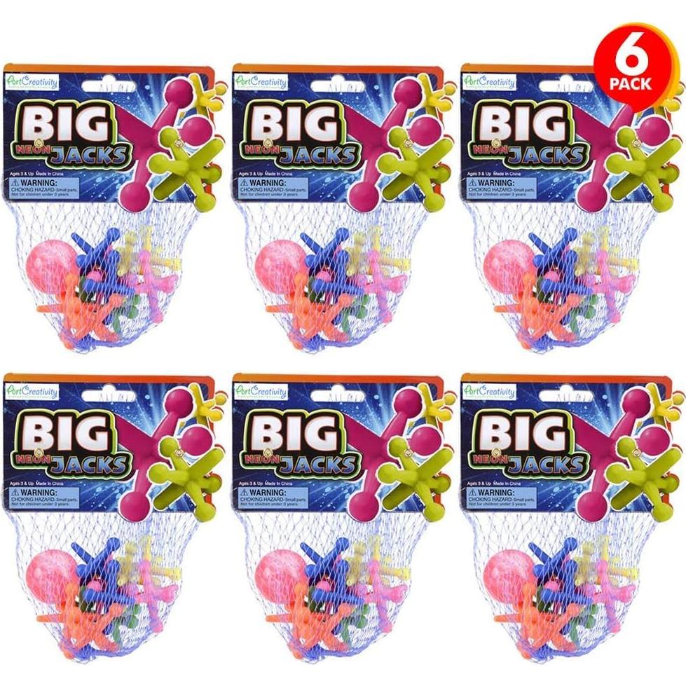 Juego de Jacks Grande Neon ArtCreativity - 6 Sets con Pelota