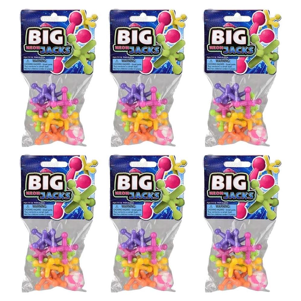 Juego de Jacks Neón - 6 Conjuntos con Pelota Rebotadora