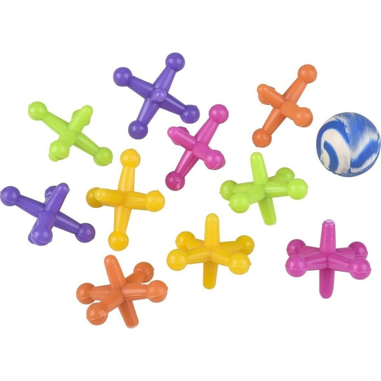 Juego de Jacks Neón - 6 Conjuntos con Pelota Rebotadora