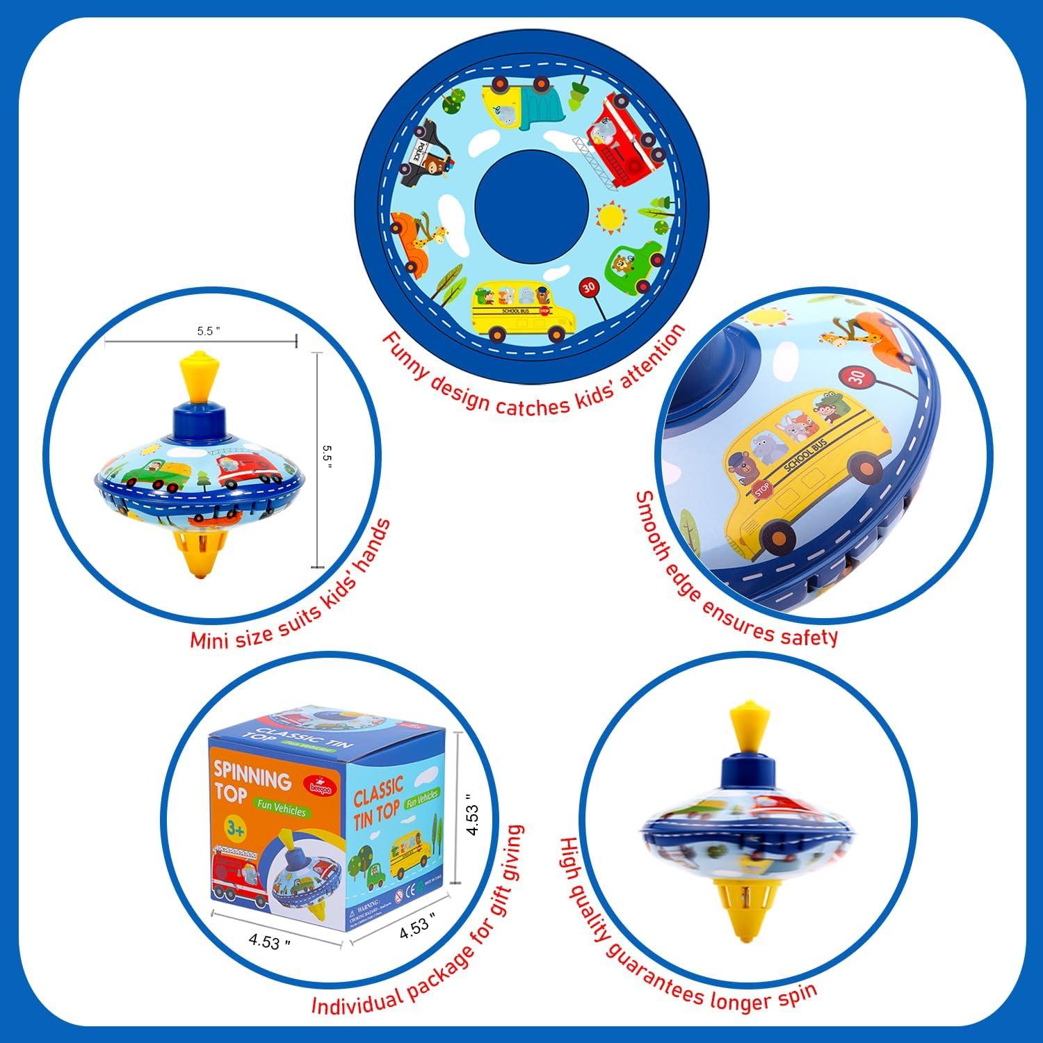 Trompo Retro de Lata Beeqoo para Niños - Juguete Clásico 13.97 cm