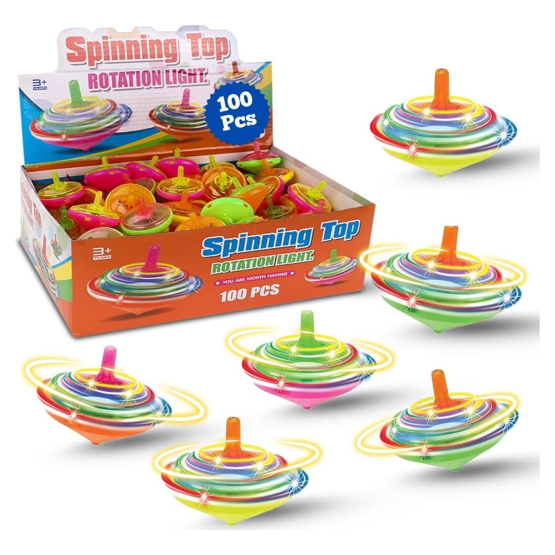 Paquete de 100 Mini Trompos Giratorios LED Multicolor - Juguetes de Fiesta