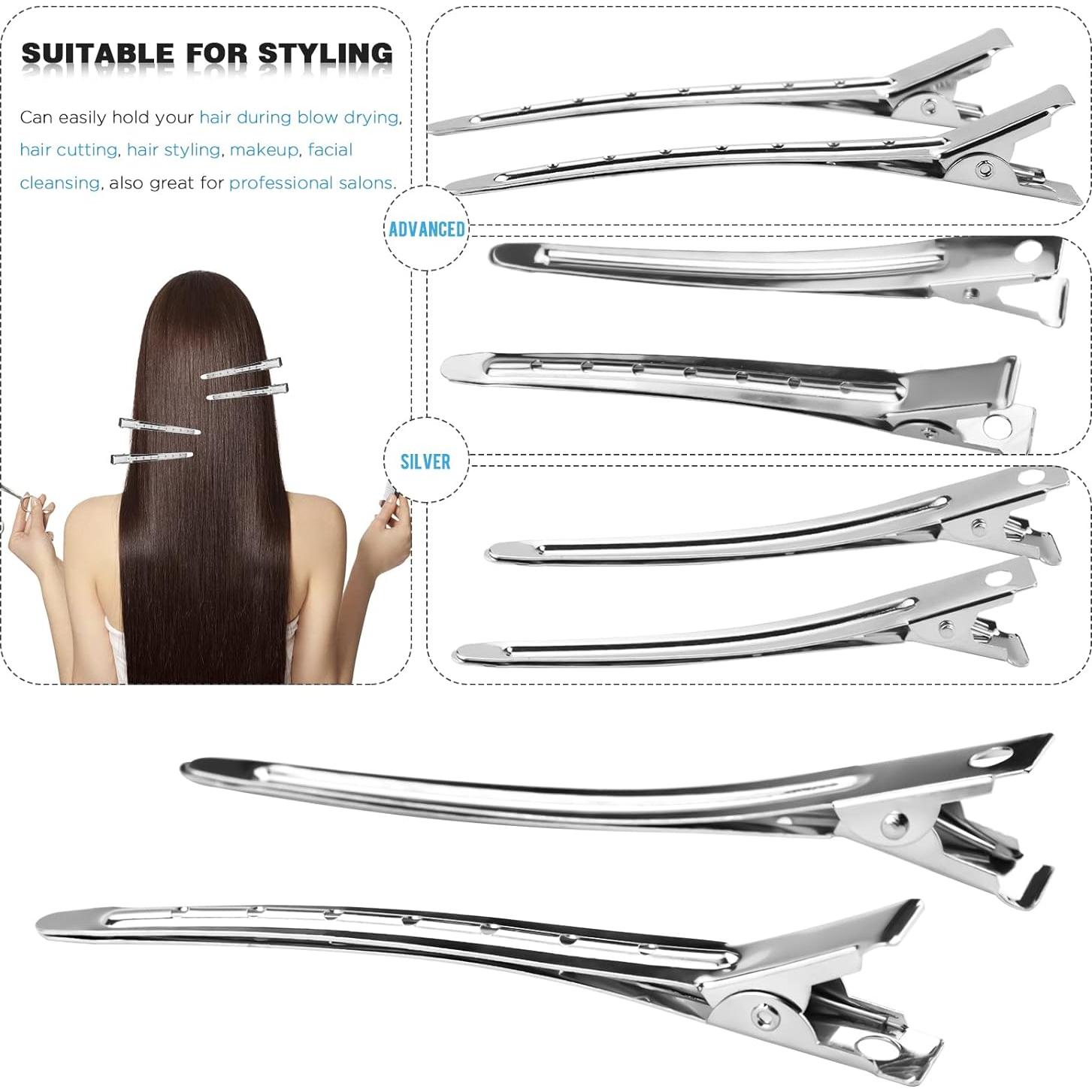 50 Clips de Pelo en Forma de Pato Neworkg Plateados 9 cm