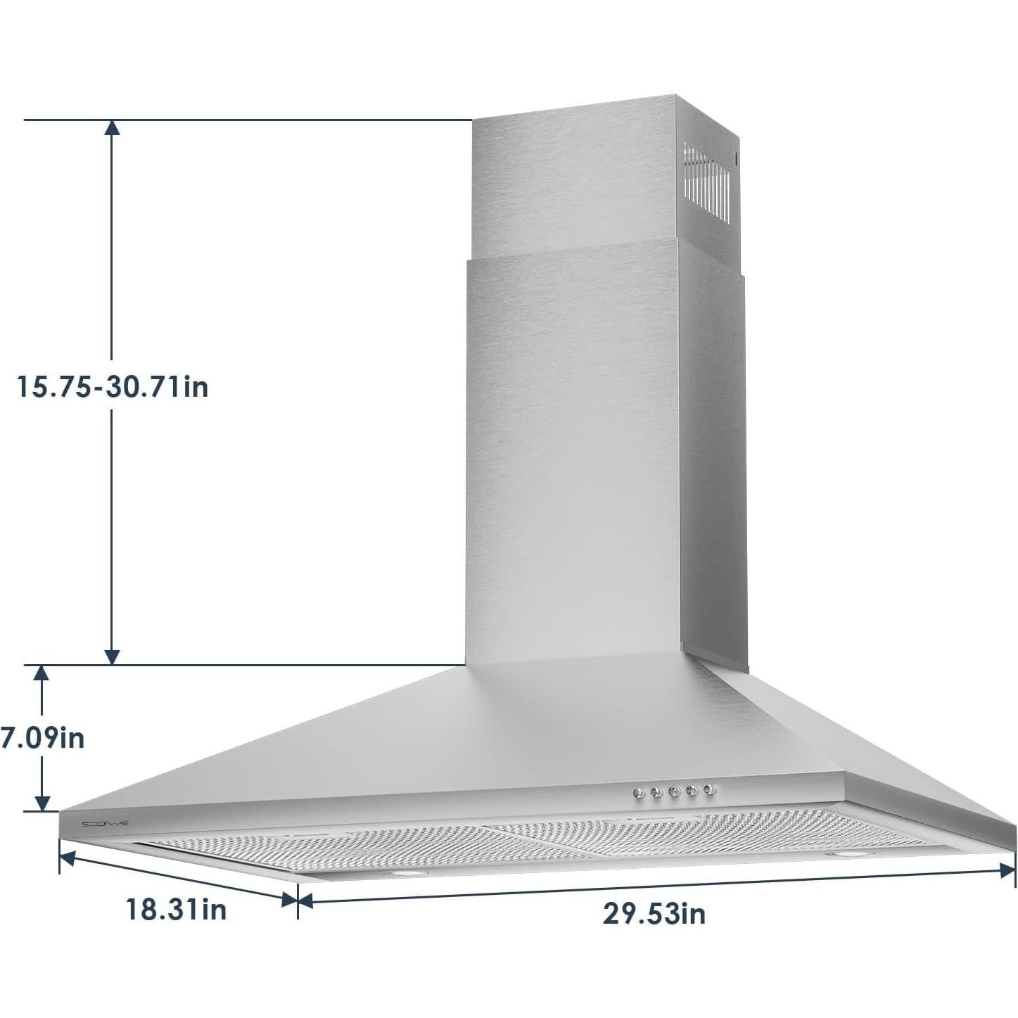 Campana Extractora de Pared Soonye 30" Acero Inoxidable 450 CFM