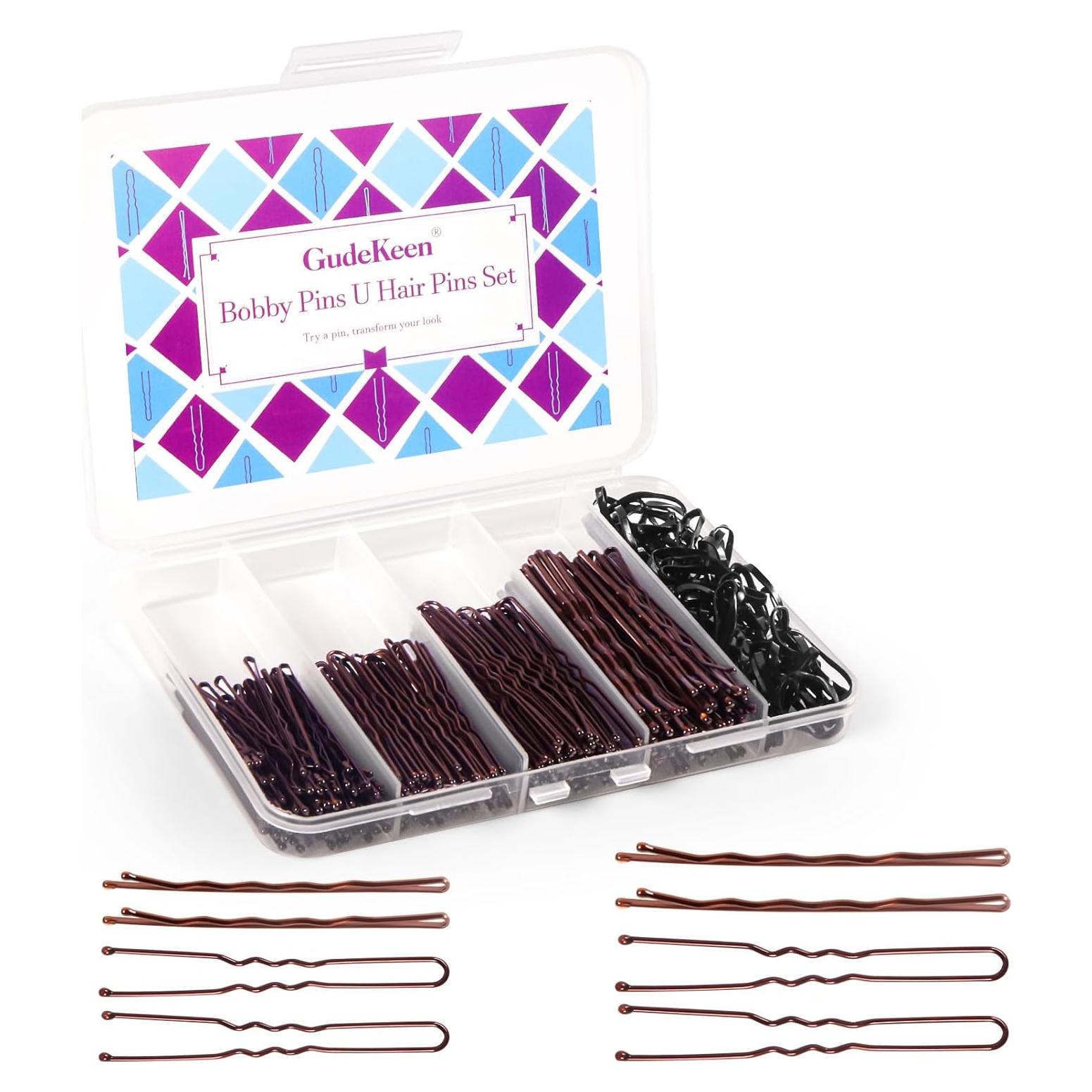 Paquete de 300 Horquillas Marrones GudeKeen - 4 Tamaños y Antideslizantes