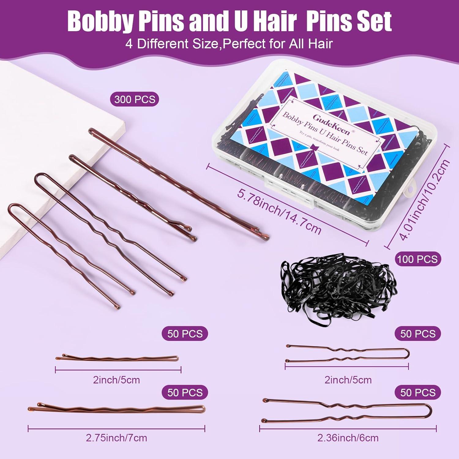 Paquete de 300 Horquillas Marrones GudeKeen - 4 Tamaños y Antideslizantes