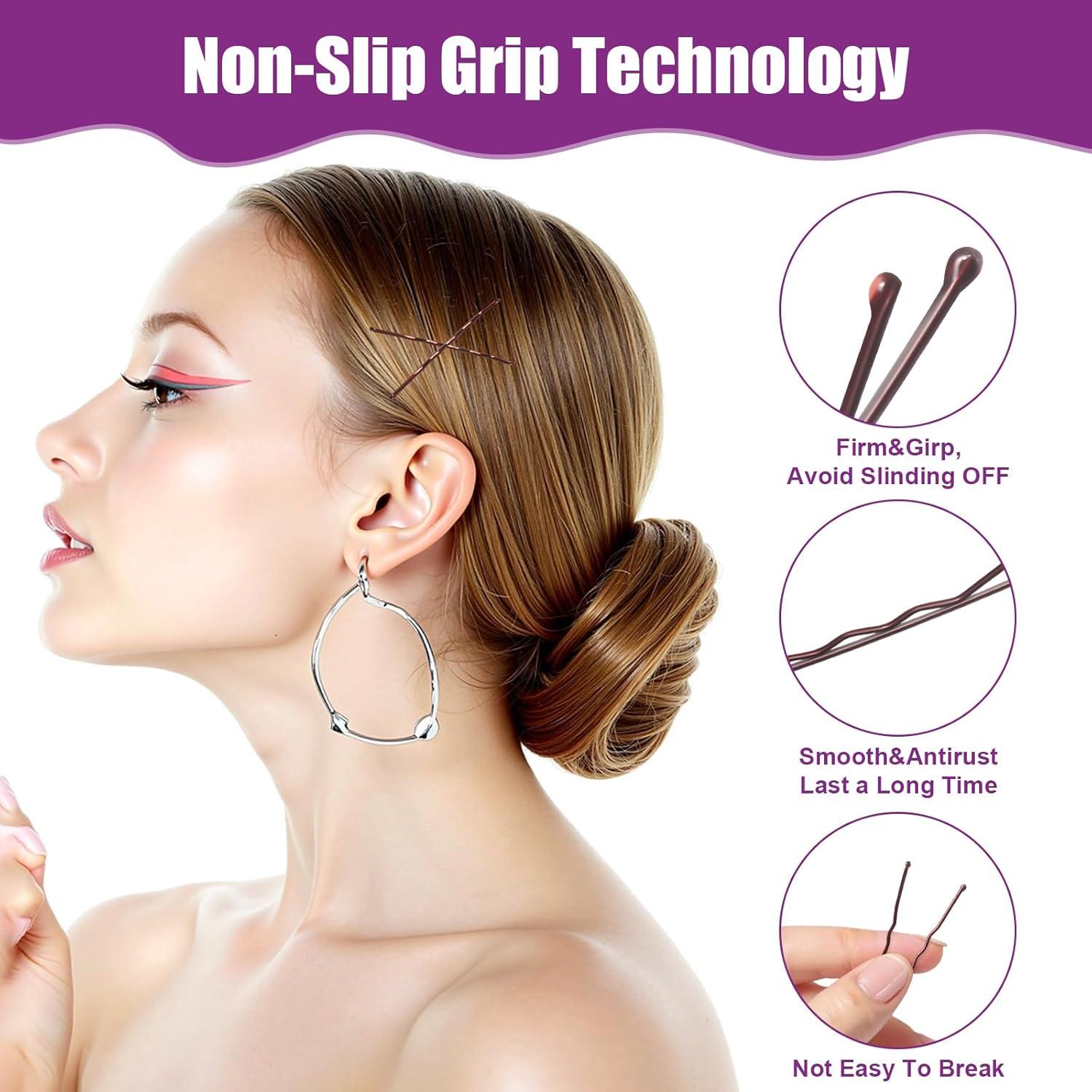 Paquete de 300 Horquillas Marrones GudeKeen - 4 Tamaños y Antideslizantes