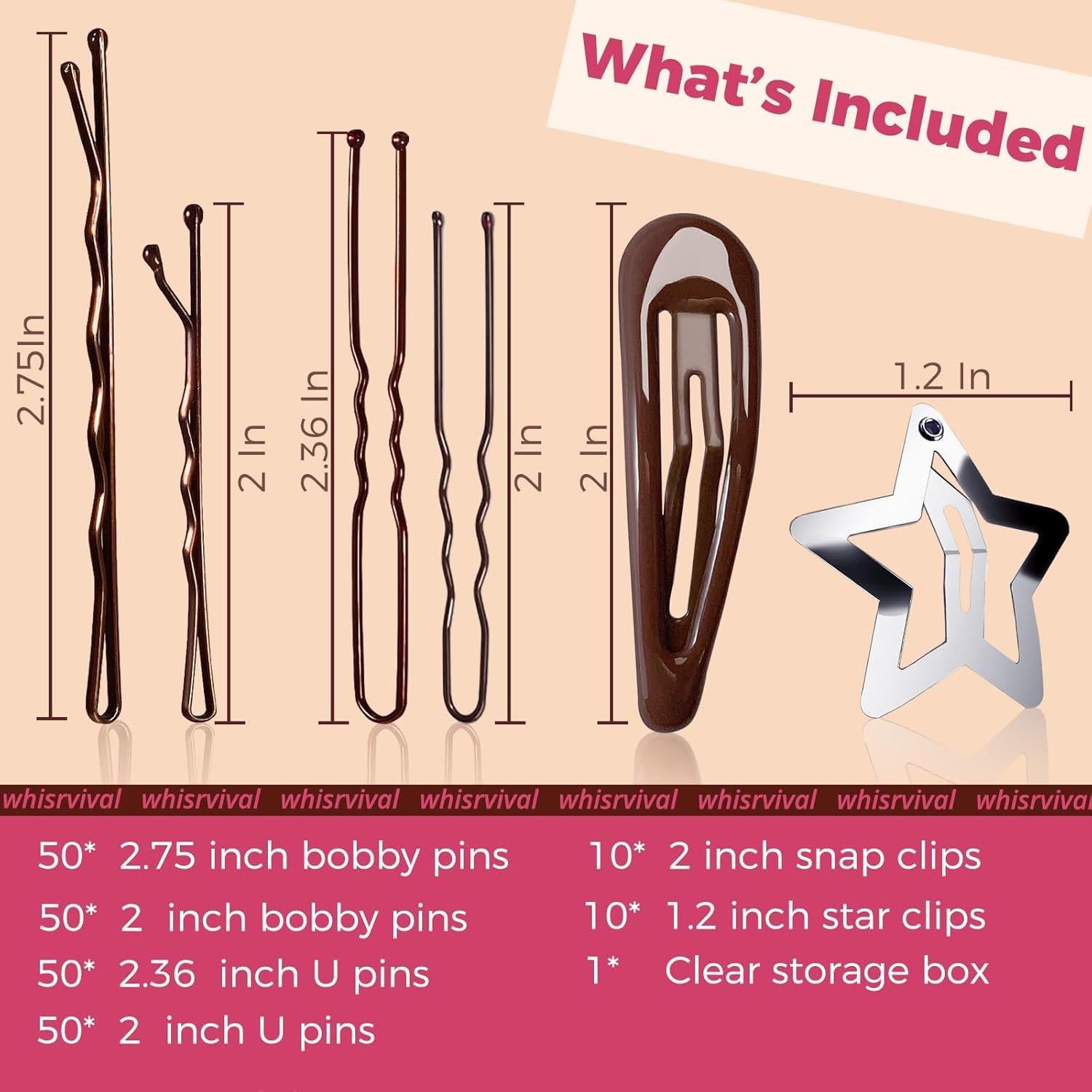 220 Horquillas y Clips de Cabello Marrón y Estrella - Kit Completo