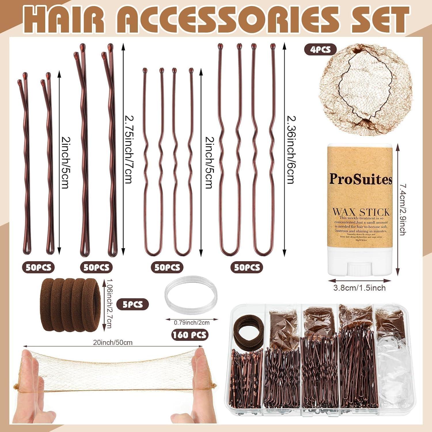 Kit Accesorios para Cabello ProSuites - 200 Horquillas, 4 Redes, Cera y Cepillos