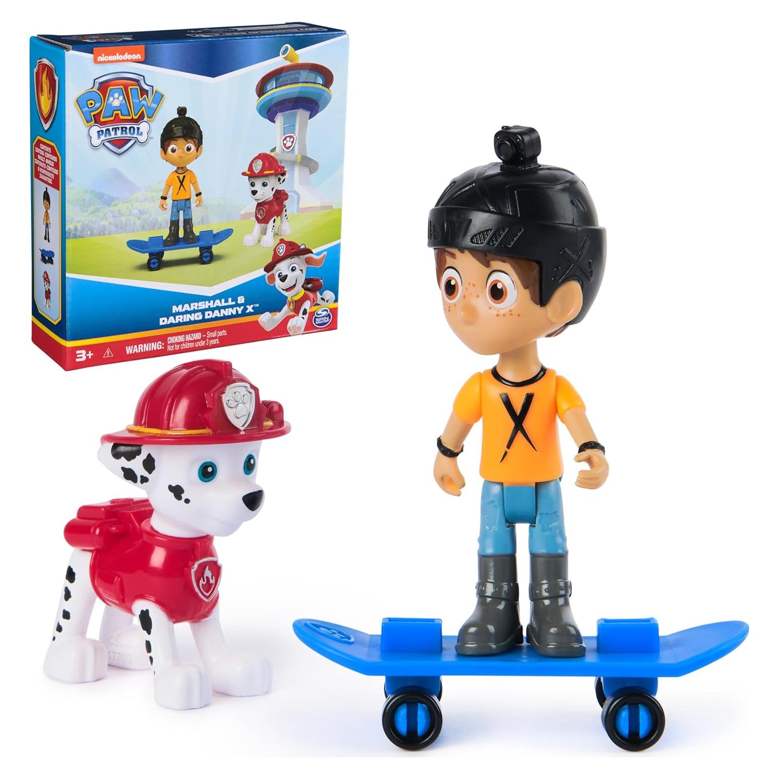 Figuras de Paw Patrol Marshall y Daring Danny X con Patineta