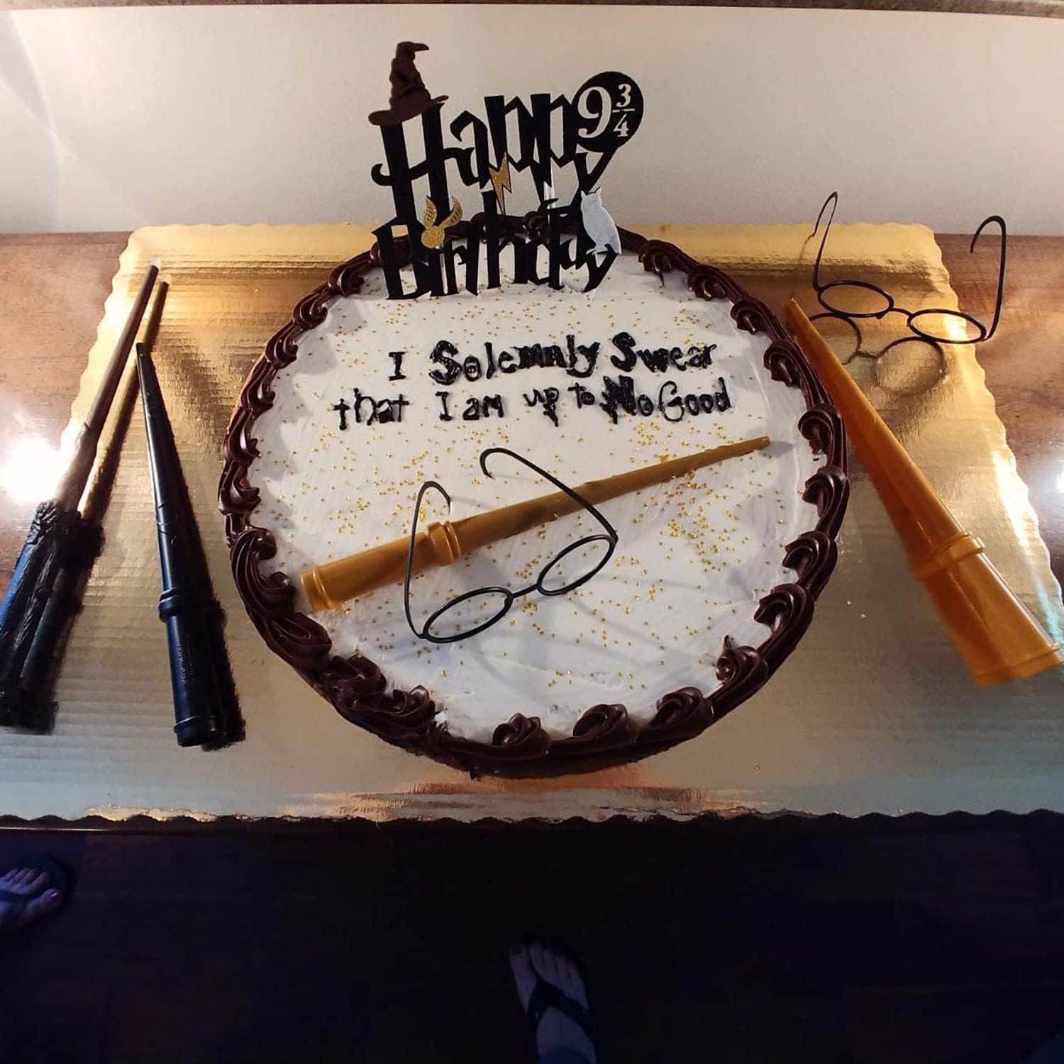 Happy Birthday Cake Topper, Glitter Cake Pick Glitter Black Wizard Themed Cake Decoration Wizard Party Supplies Potter Themed Party