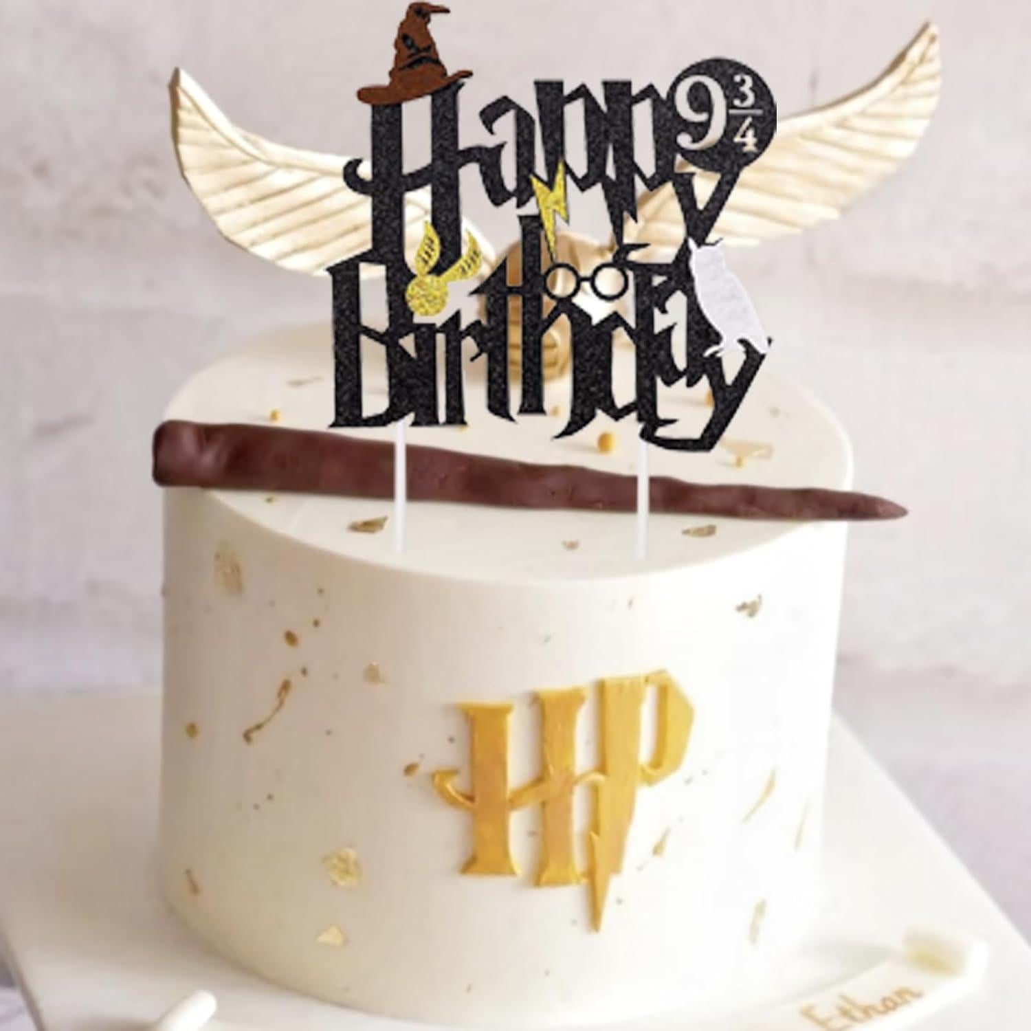 Happy Birthday Cake Topper, Glitter Cake Pick Glitter Black Wizard Themed Cake Decoration Wizard Party Supplies Potter Themed Party