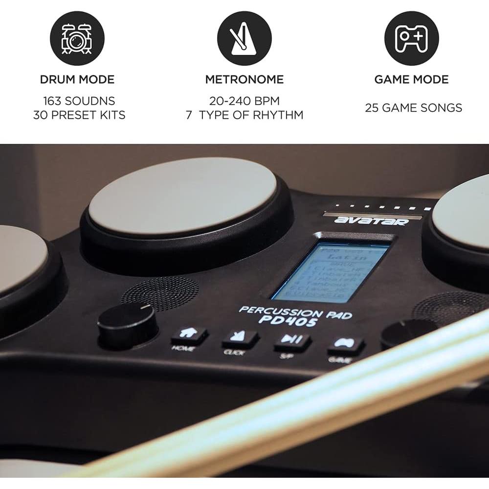 Batería Eléctrica PD405 HXW, 4 Pads Sensibles, 163 Sonidos