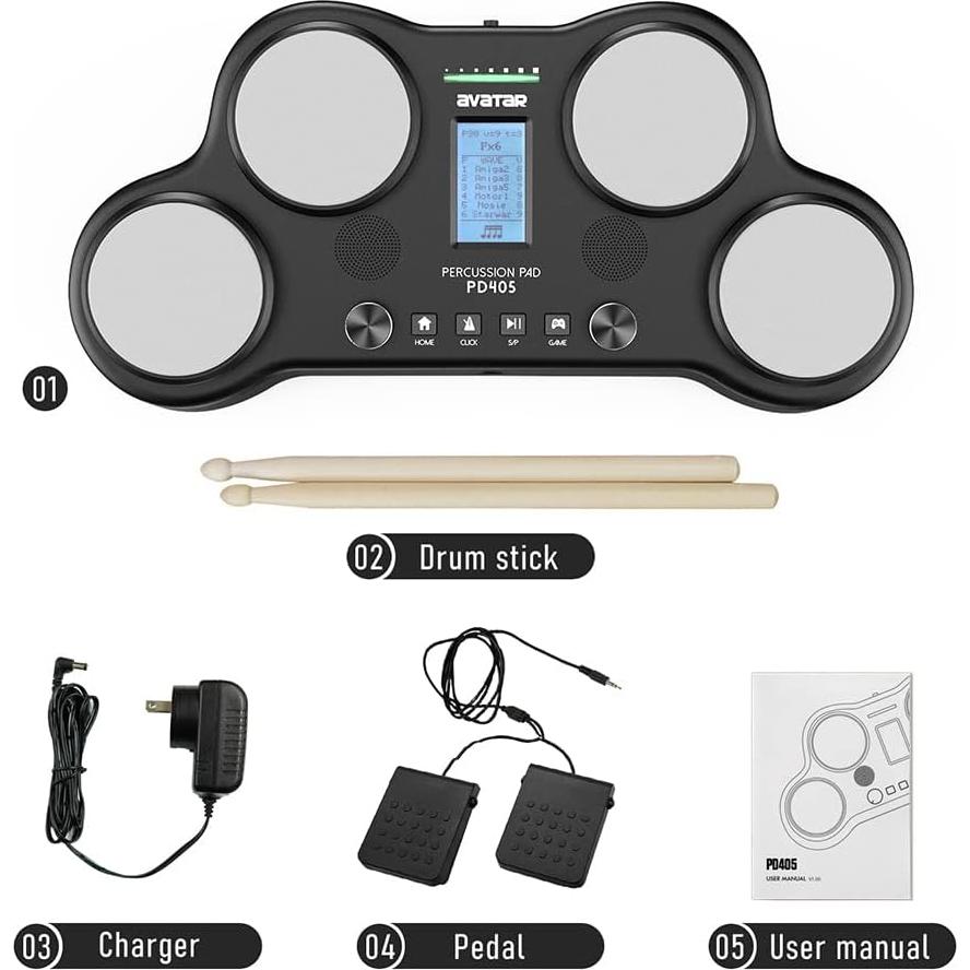 Batería Eléctrica PD405 HXW, 4 Pads Sensibles, 163 Sonidos