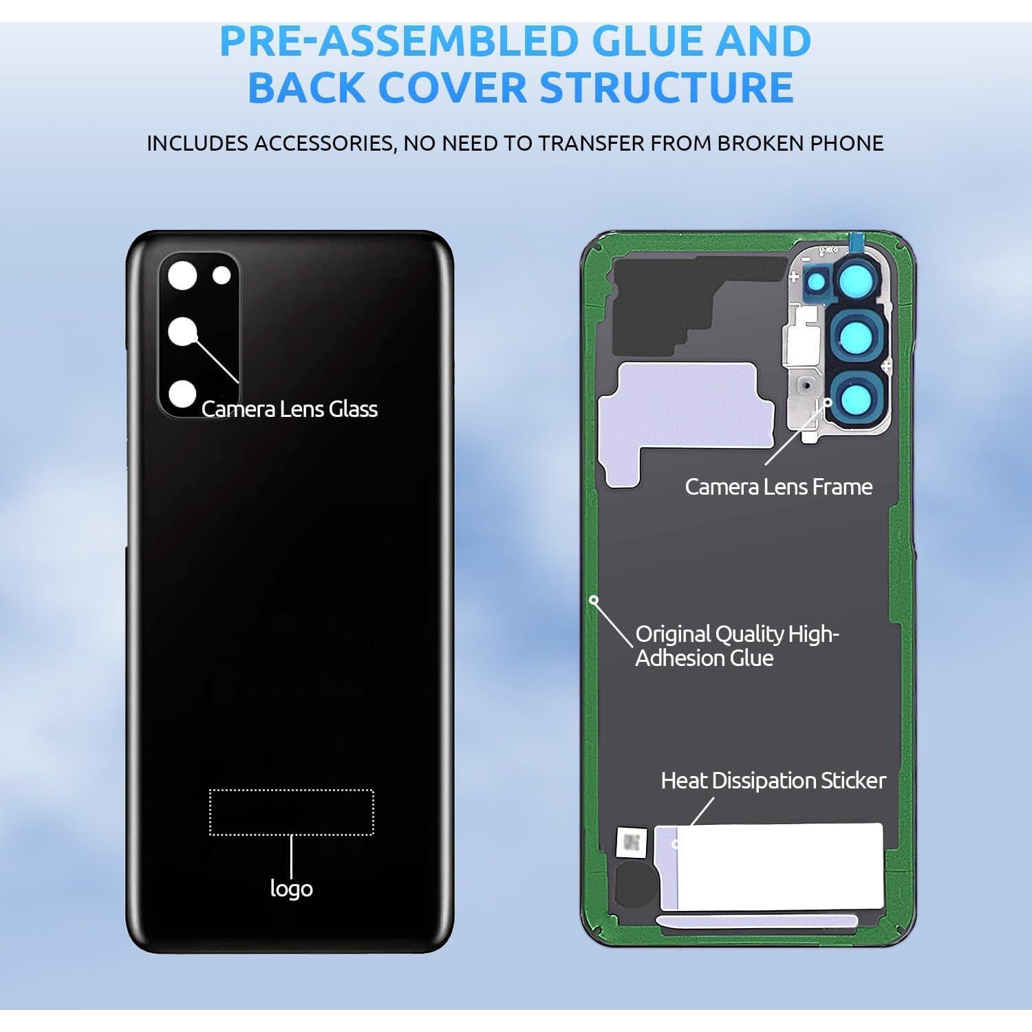 Cristal Trasero Samsung Galaxy S20 Eonpam Negro + Kit Herramientas