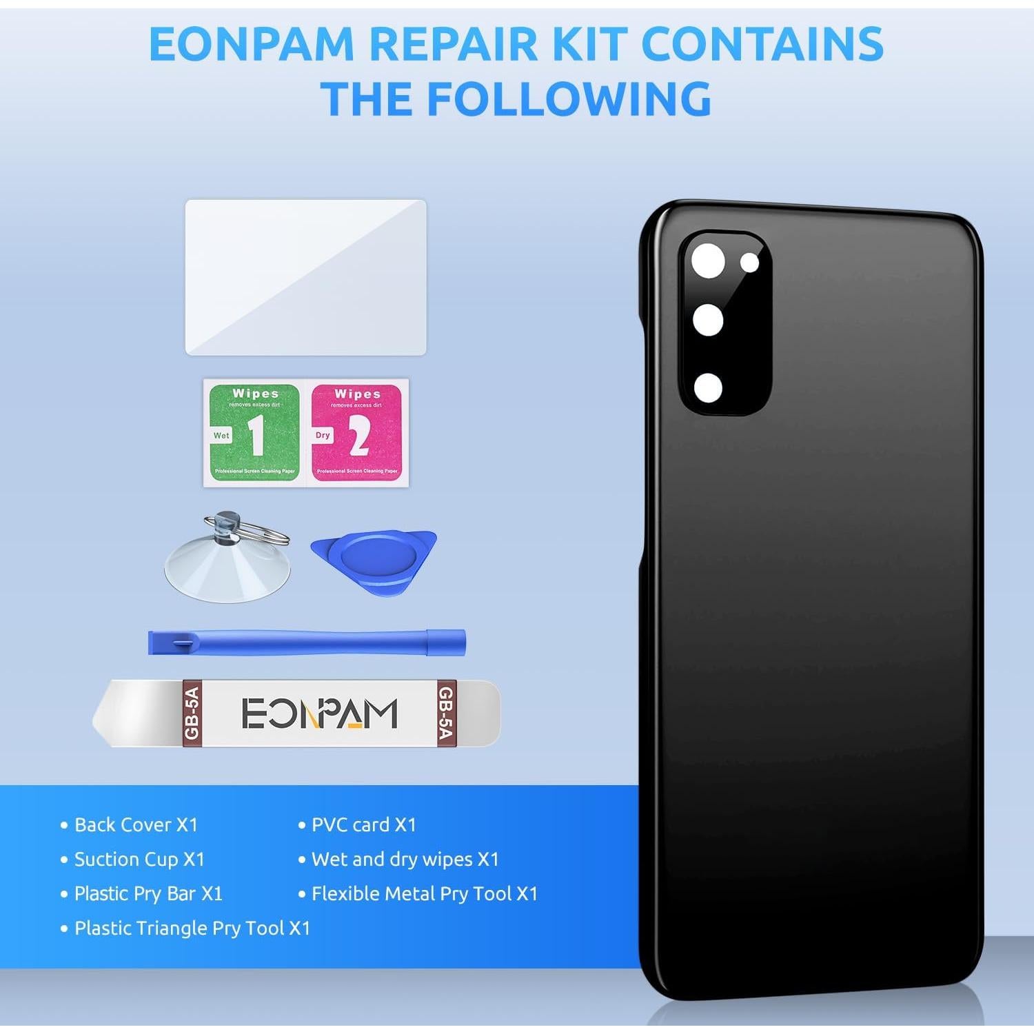 Cristal Trasero Samsung Galaxy S20 Eonpam Negro + Kit Herramientas