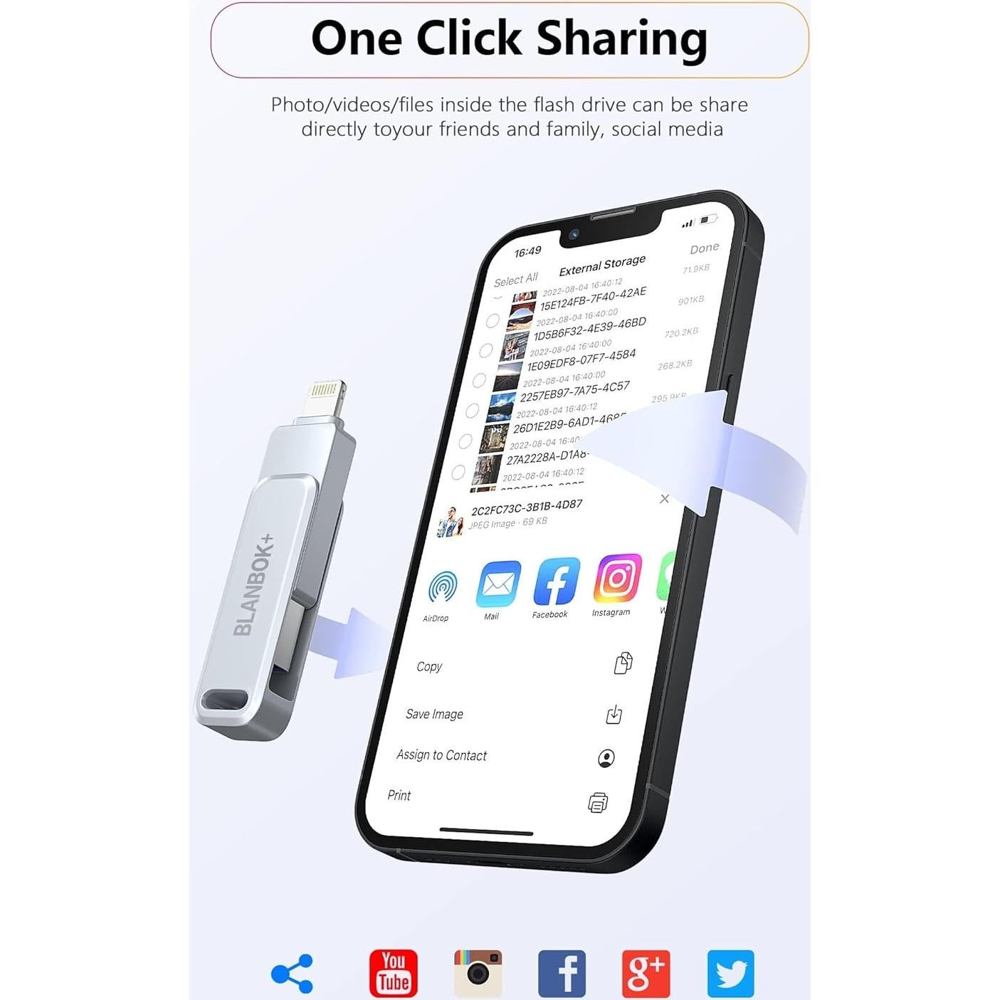 Unidad Flash MFi 256GB BLANBOK+ USB Lightning Type C