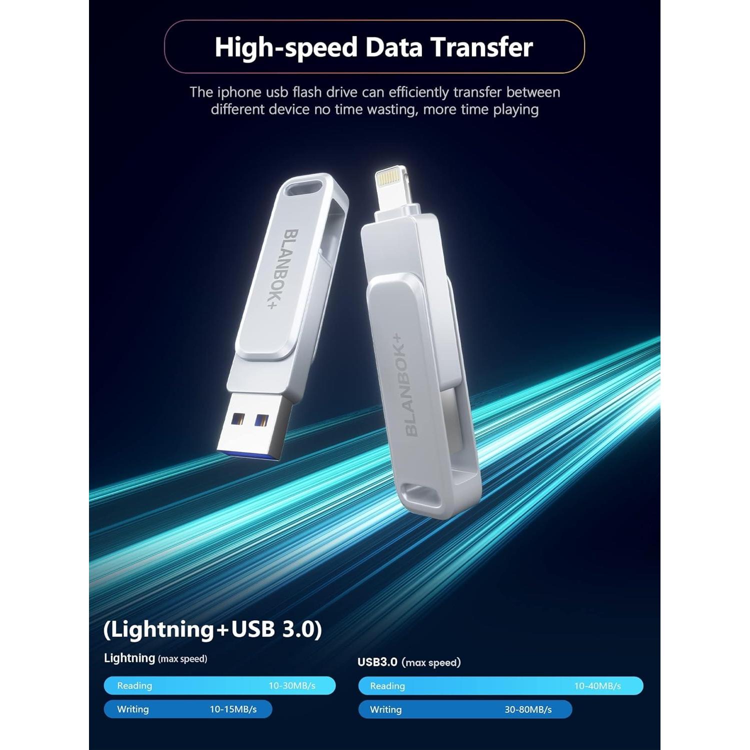 Unidad Flash MFi 256GB BLANBOK+ USB Lightning Type C