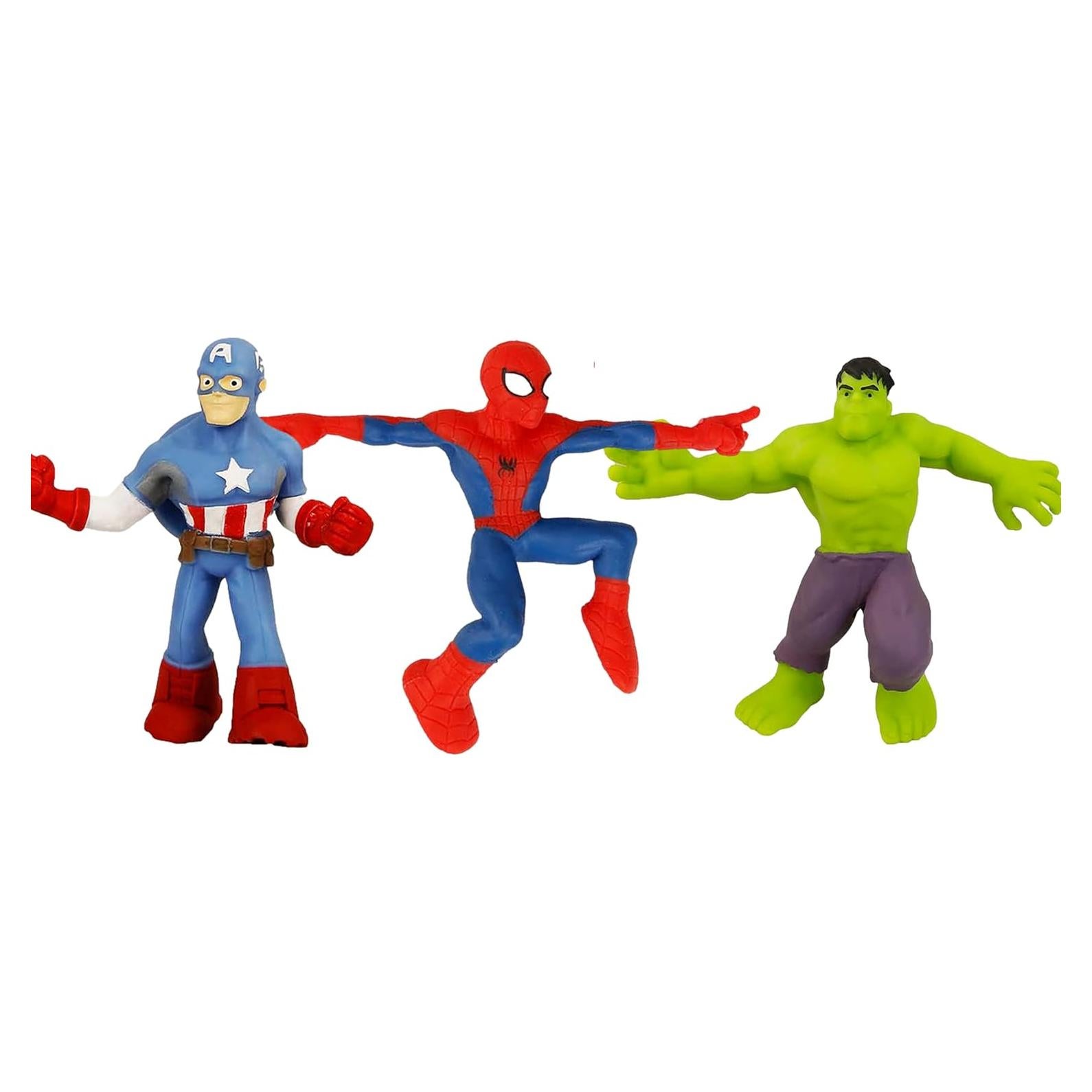 Juguetes Elásticos Marvel Avengers - 3 Unidades Hulk, Spiderman y Capitán América