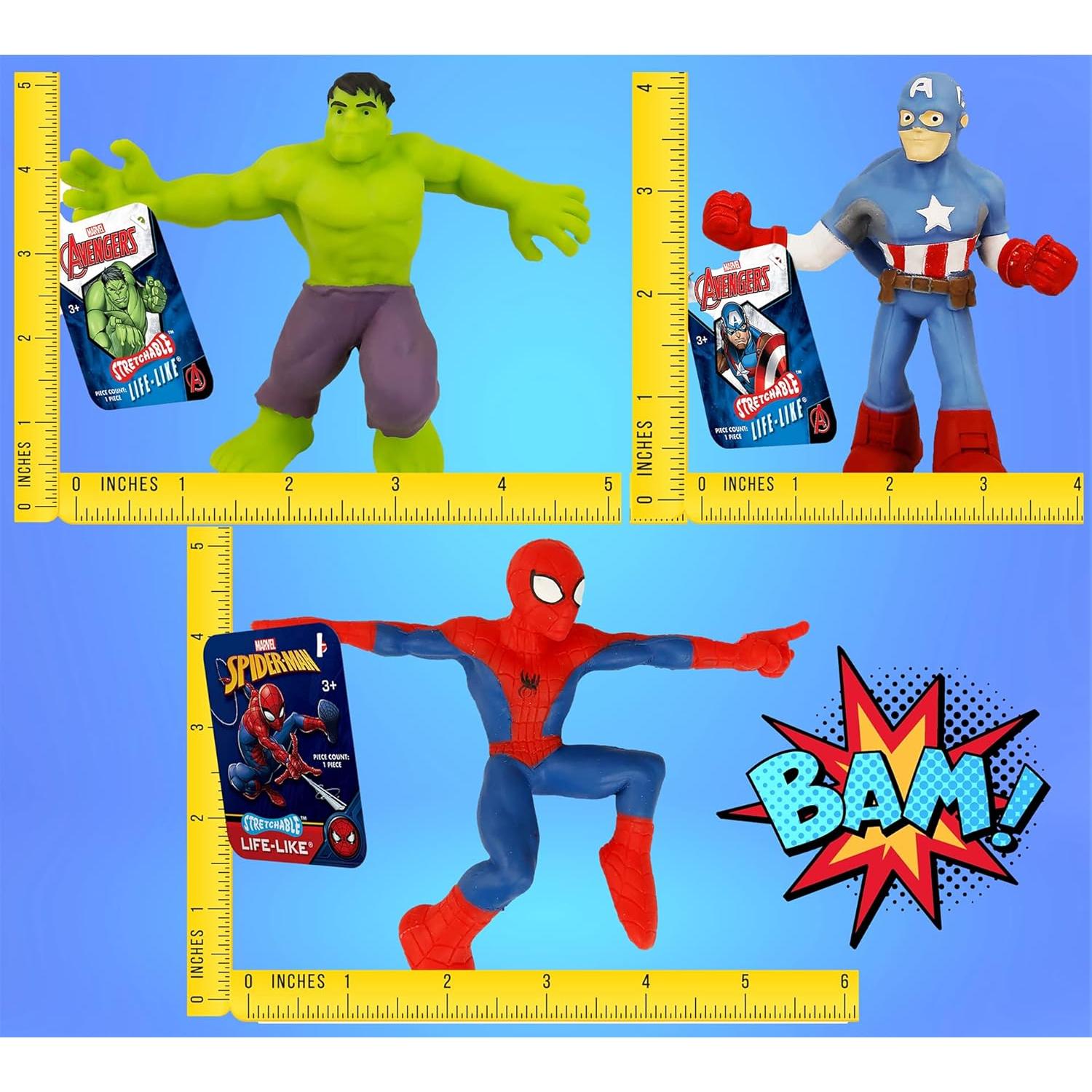 Juguetes Elásticos Marvel Avengers - 3 Unidades Hulk, Spiderman y Capitán América