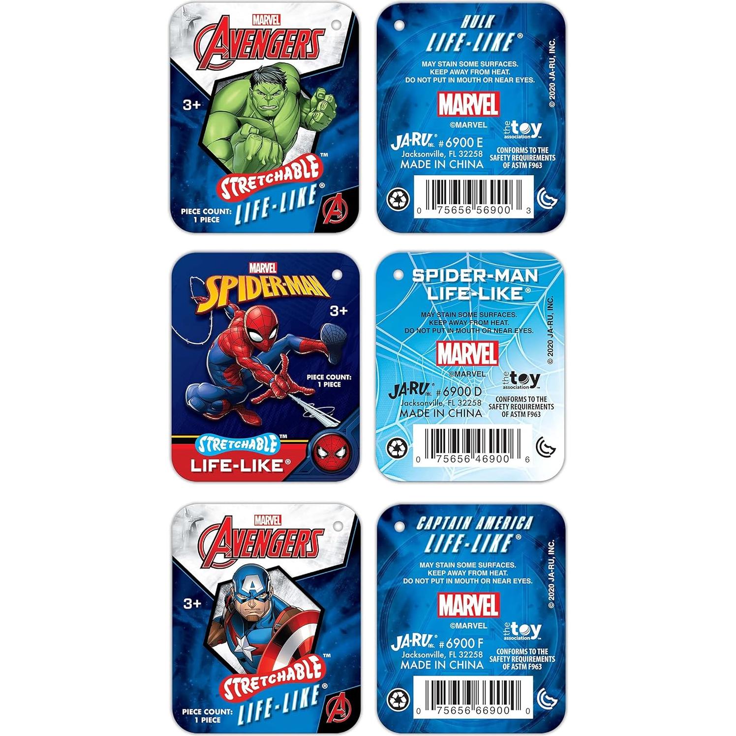 Juguetes Elásticos Marvel Avengers - 3 Unidades Hulk, Spiderman y Capitán América