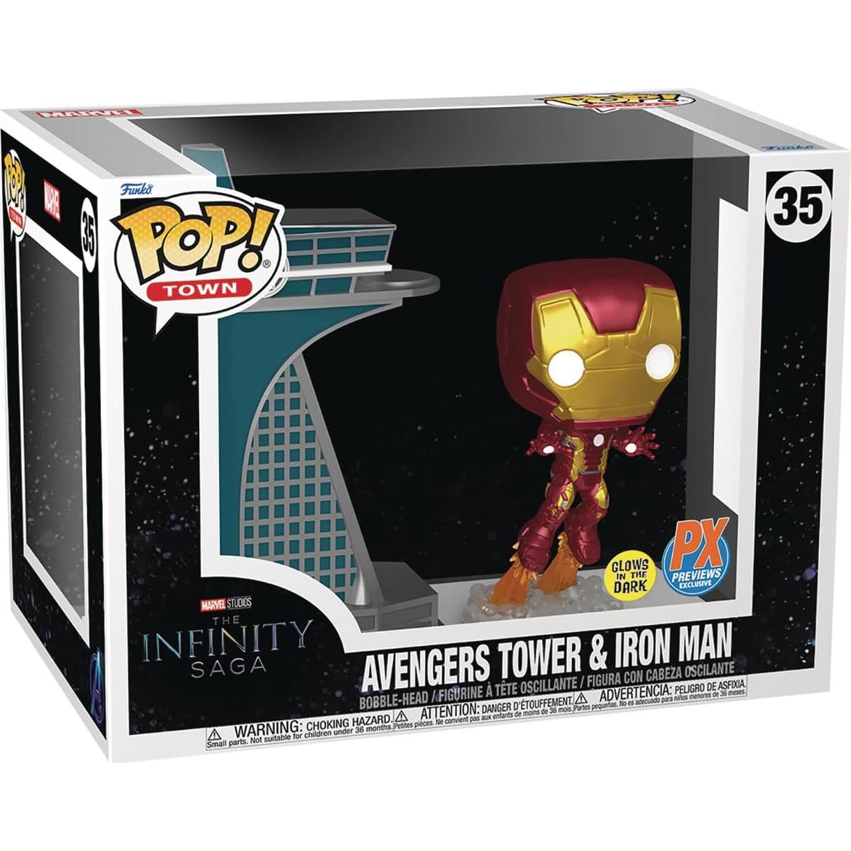 Funko Pop! Town Vengadores Torre con Iron Man Brilla en la Oscuridad