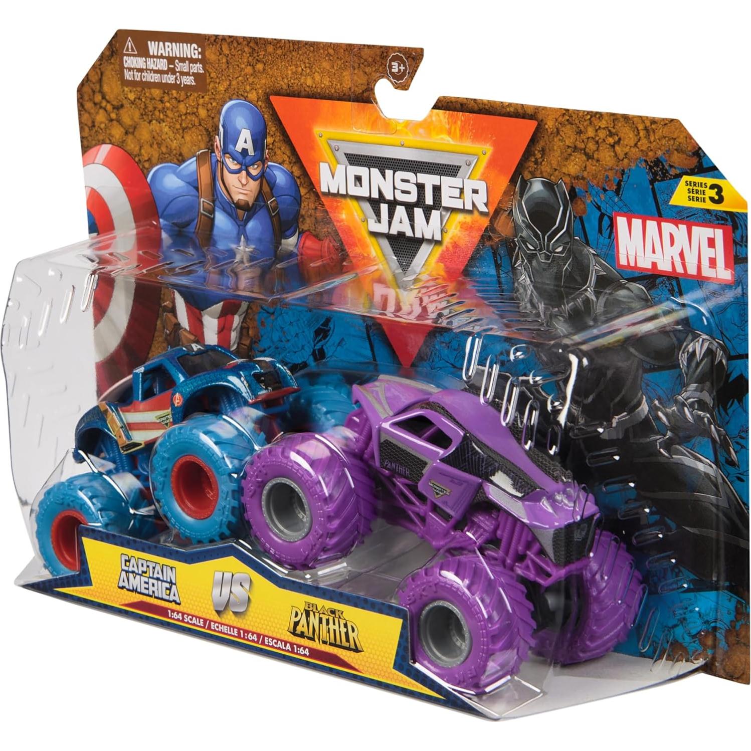 Camiones Monstruo Marvel Monster Jam 1:64 - Capitán América Vs Pantera Negra