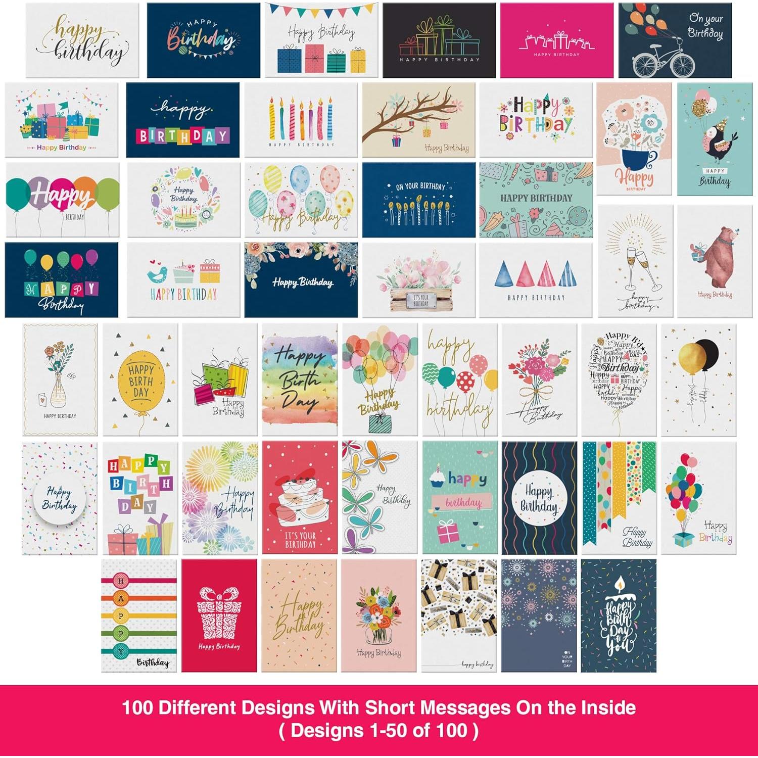 Dessie 100 Tarjetas de Cumpleaños Únicas con Sobres y Sellos