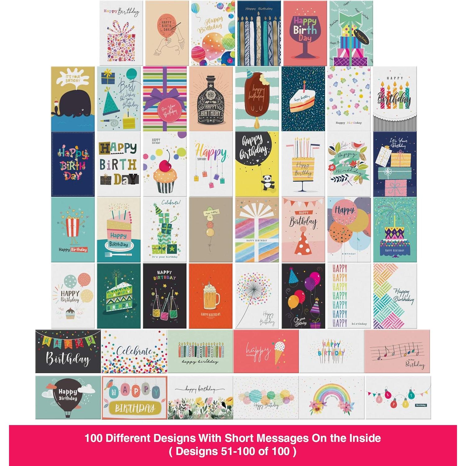 Dessie 100 Tarjetas de Cumpleaños Únicas con Sobres y Sellos