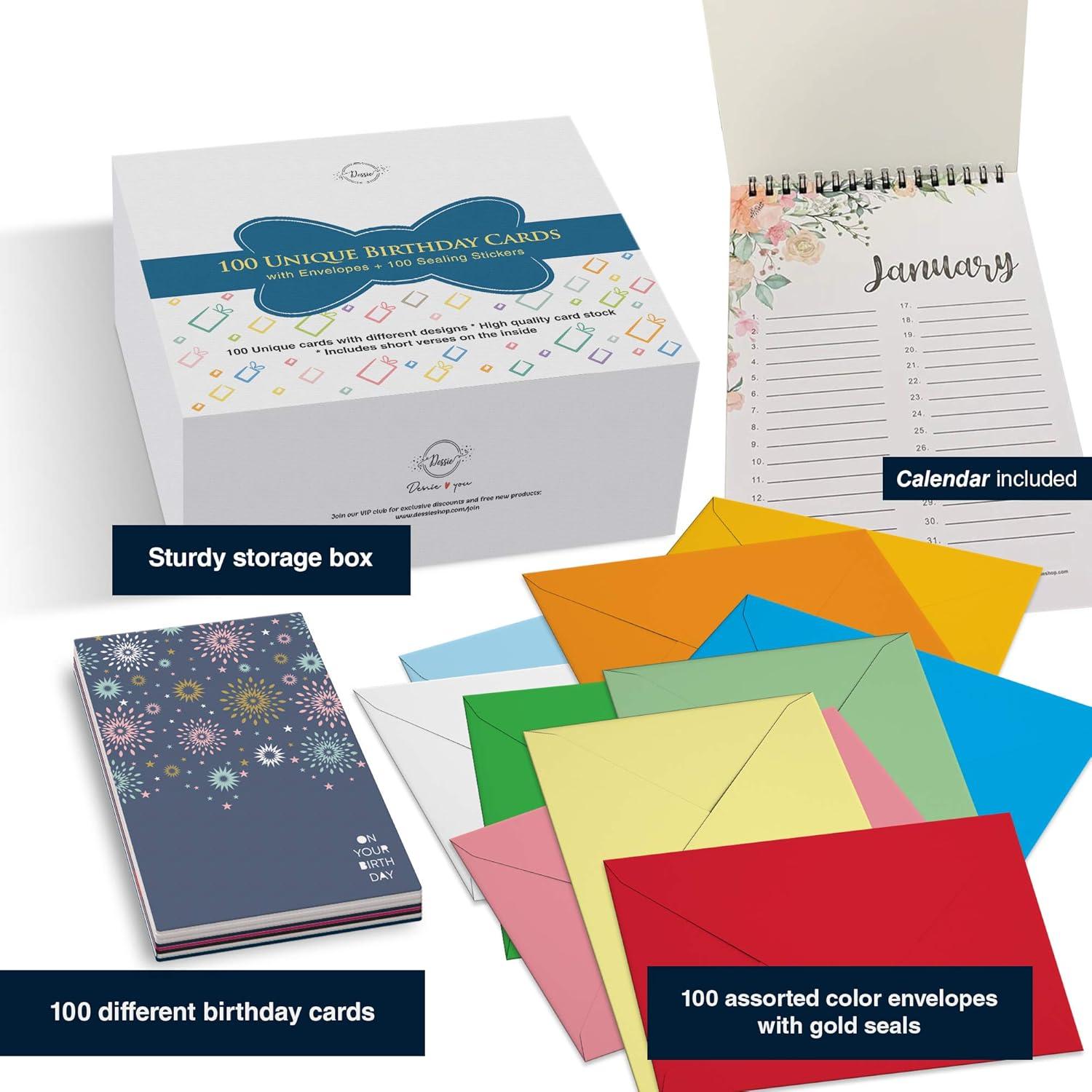 Dessie 100 Tarjetas de Cumpleaños Únicas con Sobres y Sellos