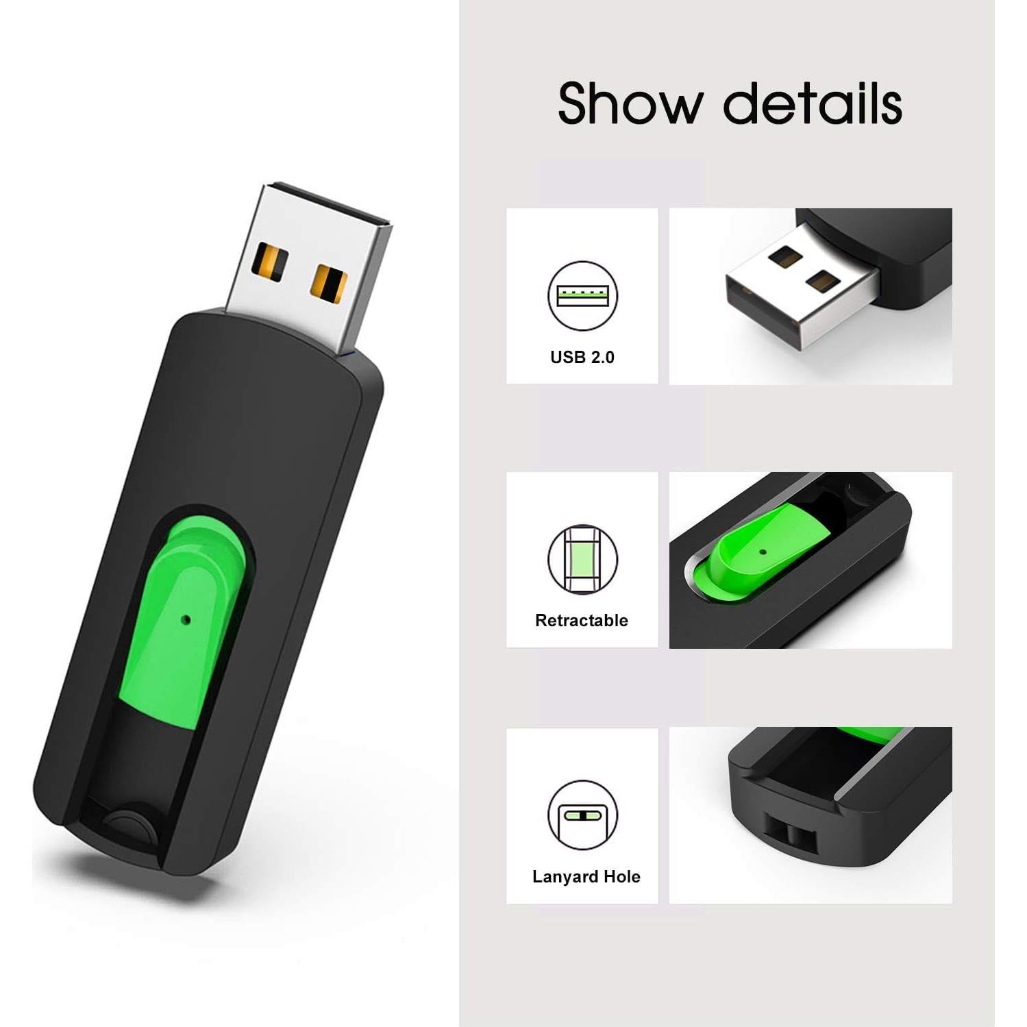 Unidad Flash USB 2.0 Aiibe 128GB Retráctil Verde