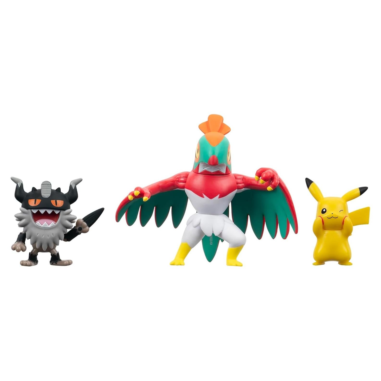 Paquete de 3 Figuras de Batalla Pokémon Jazwares - Pikachu 5 cm, Perrserker 7.6 cm, Hawlucha 7.6 cm