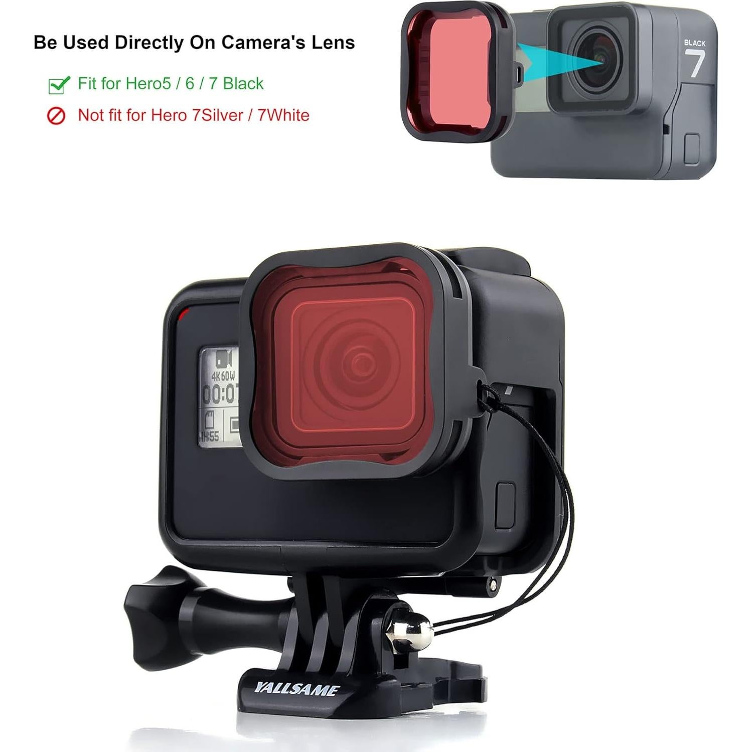 Filtro Subacuático YALLSAME para GoPro HERO 7 6 5 - 2 Piezas