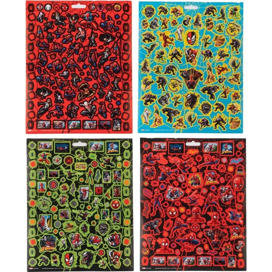 Stickers Spiderman Marvel 14 Hojas + 1200 Stickers Puffy