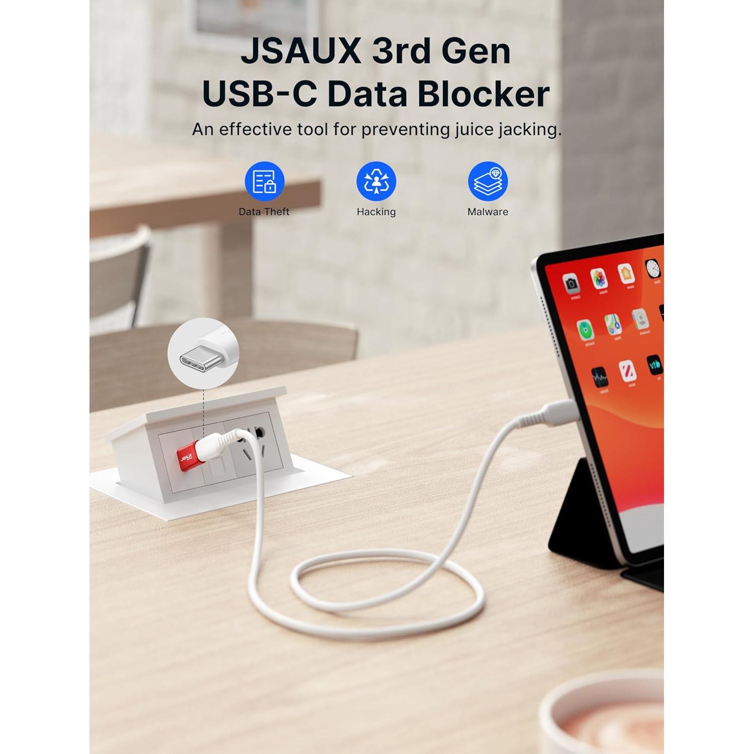 Bloqueador de Datos USB-C JSAUX 2-Pack Rojo Carga Segura
