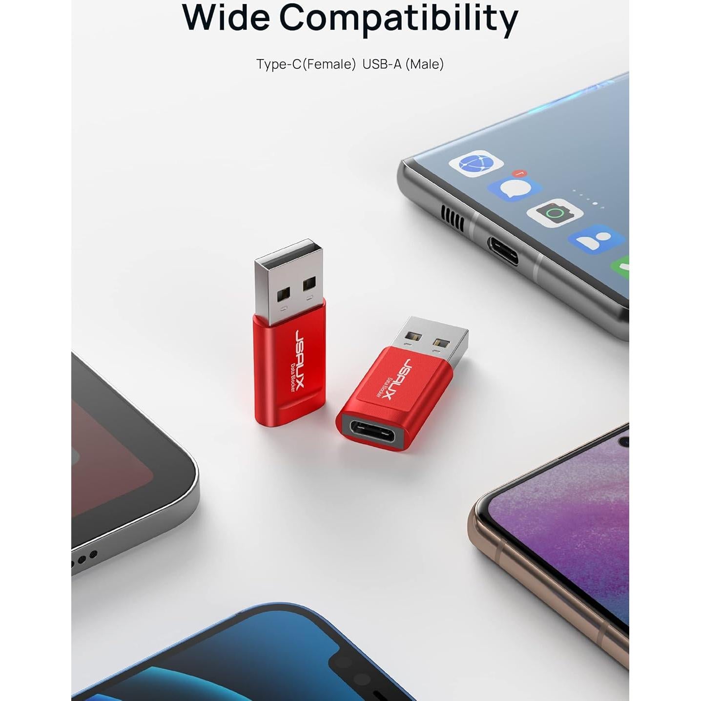 Bloqueador de Datos USB-C JSAUX 2-Pack Rojo Carga Segura