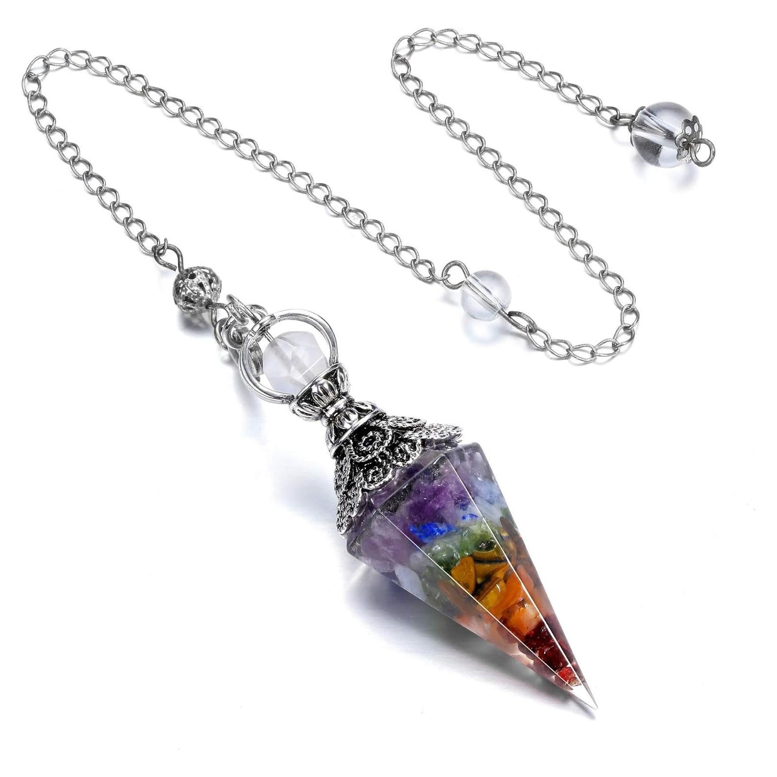 Péndulo de Cristal Sanador JOVIVI 7 Chakras con Cadena