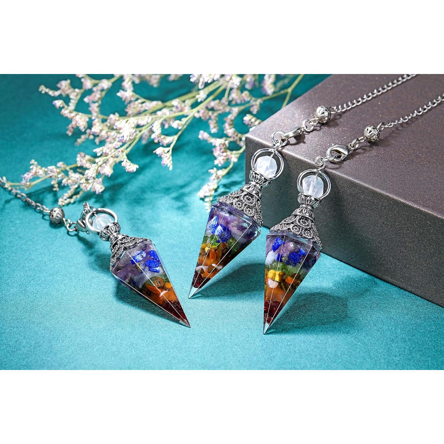 Péndulo de Cristal Sanador JOVIVI 7 Chakras con Cadena