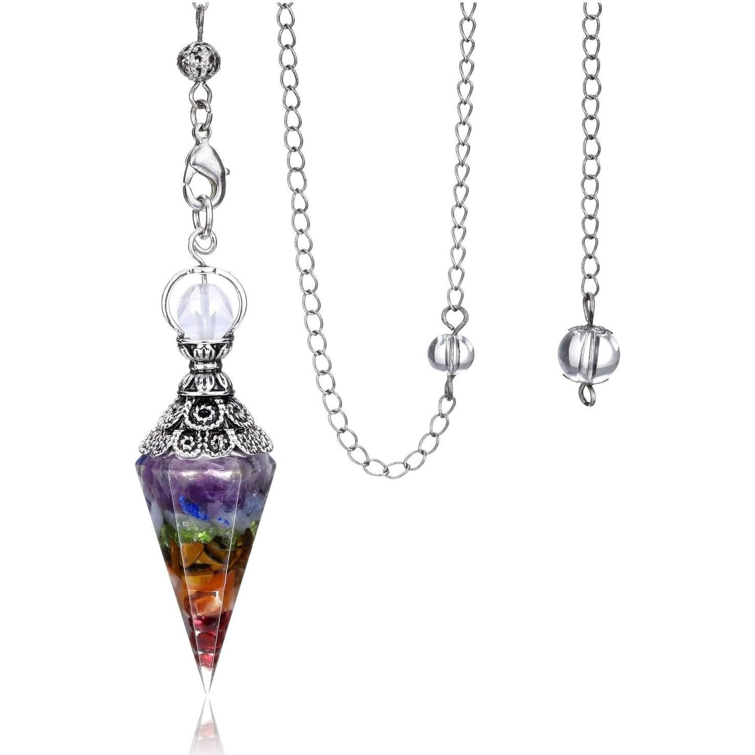 Péndulo de Cristal Sanador JOVIVI 7 Chakras con Cadena