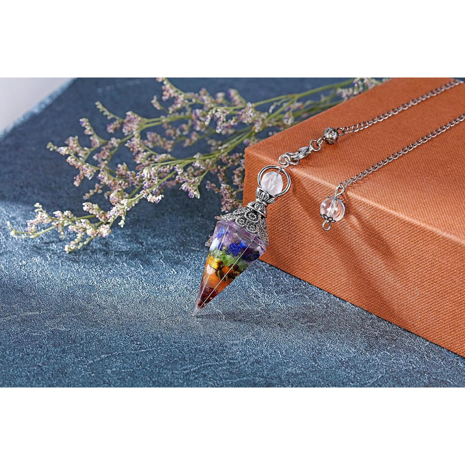 Péndulo de Cristal Sanador JOVIVI 7 Chakras con Cadena