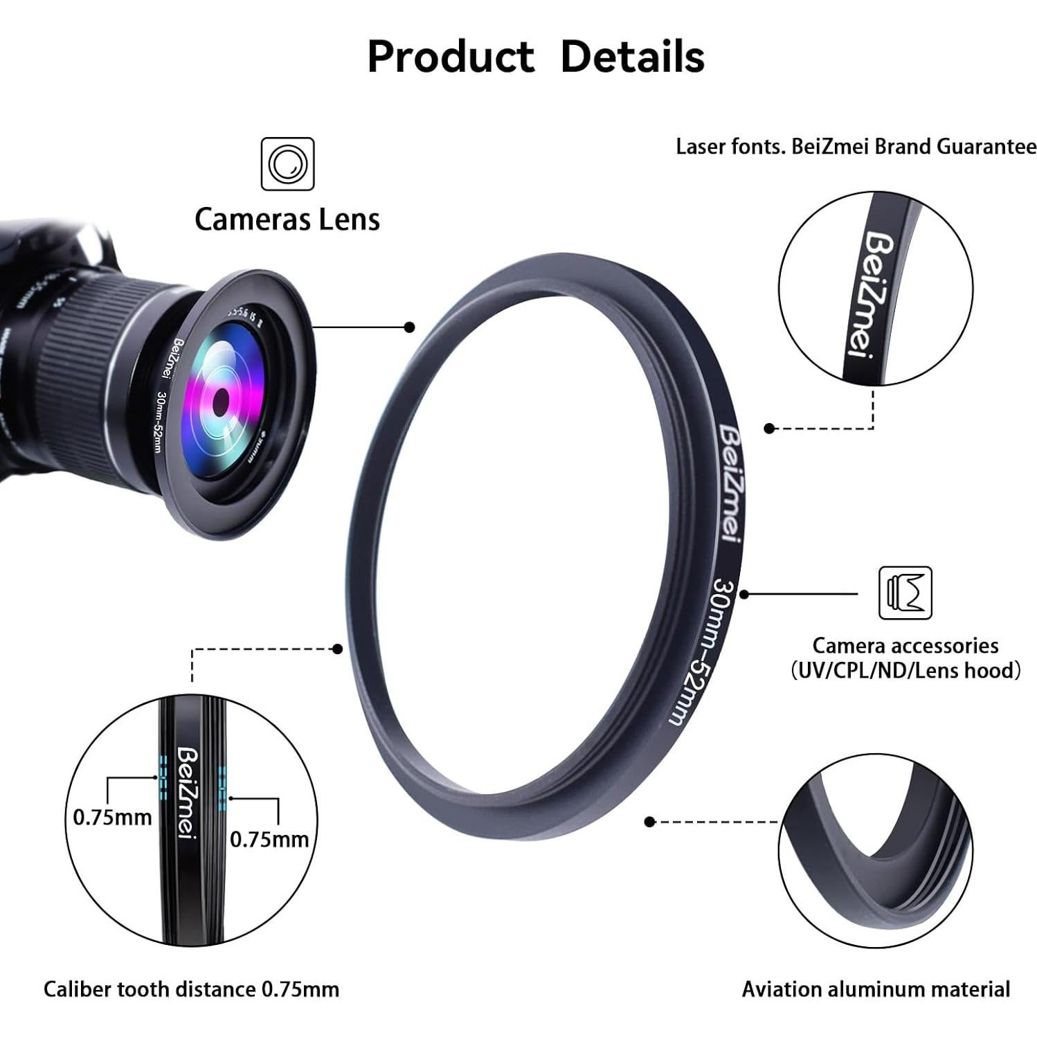 Anillo Adaptador de Filtros BeiZmei 30mm a 52mm CNC