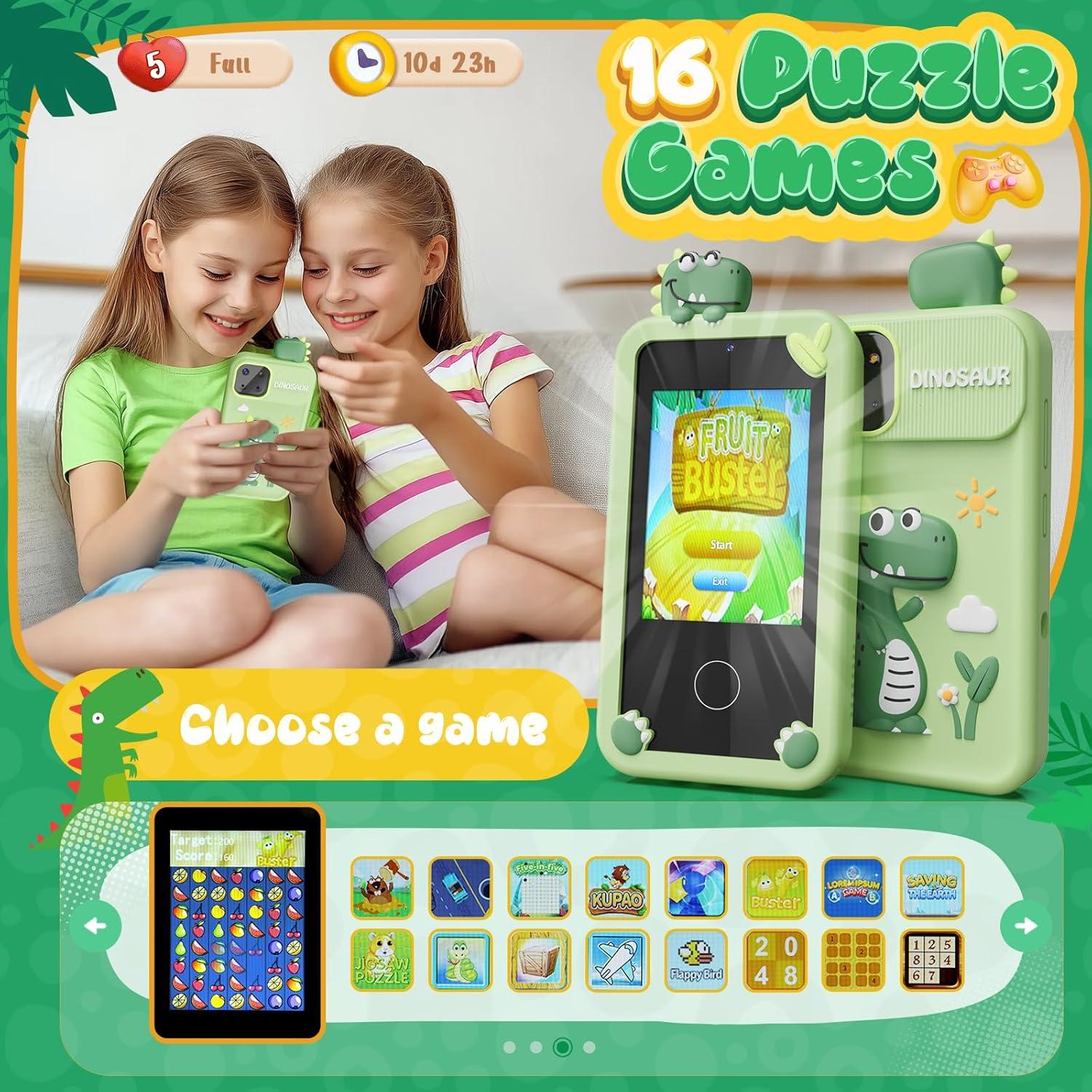 Teléfono Juguete Luyiilo Verde 2.8" Pantalla Táctil 16 Juegos