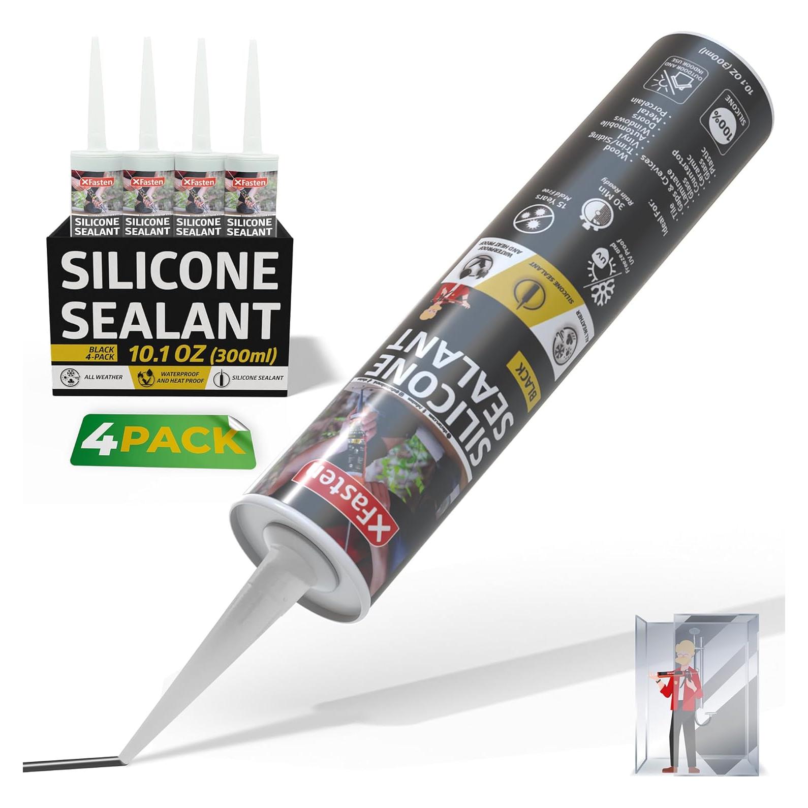 Cartucho Sellador Silicona Impermeable XFasten Negro 4-Pack 284g