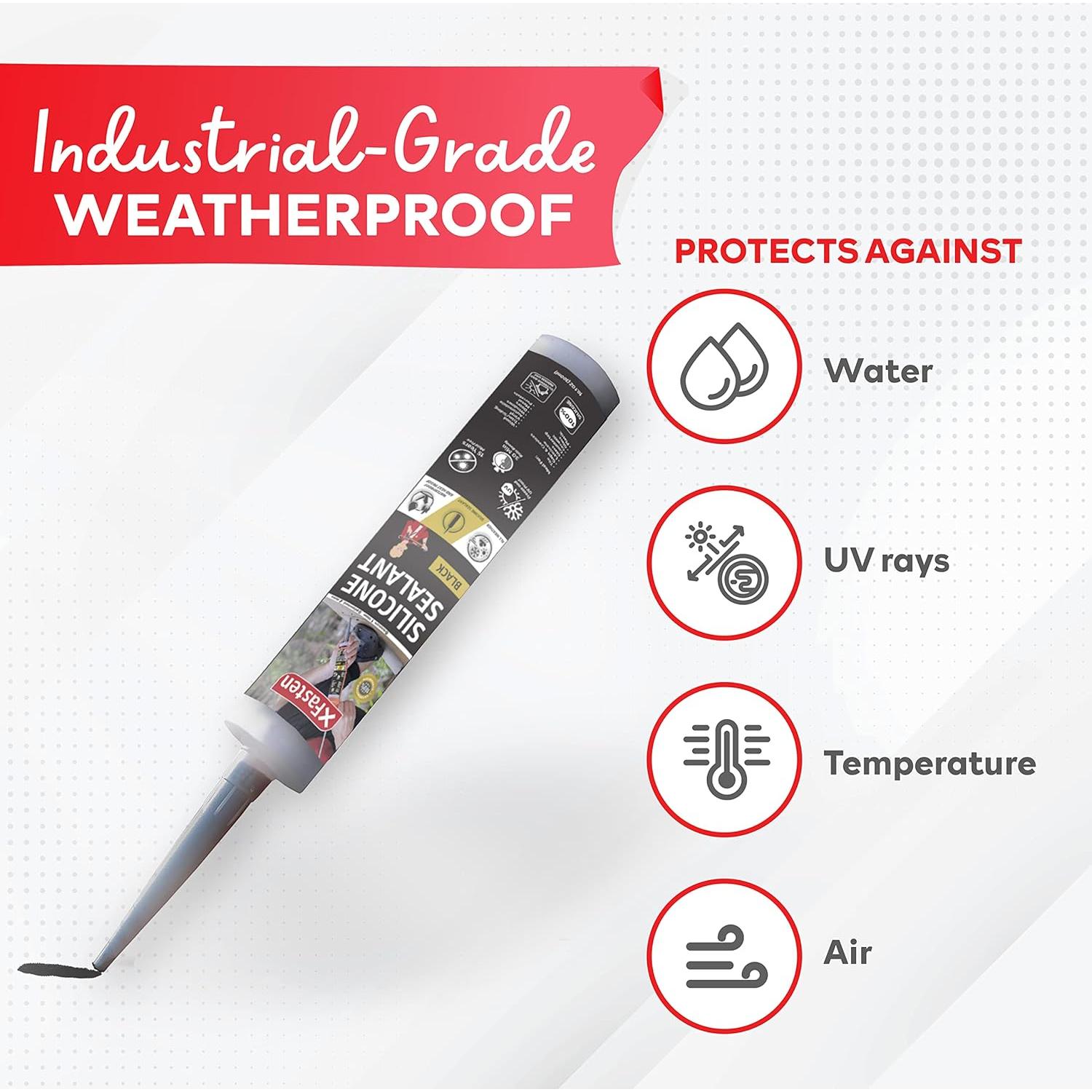 Cartucho Sellador Silicona Impermeable XFasten Negro 4-Pack 284g