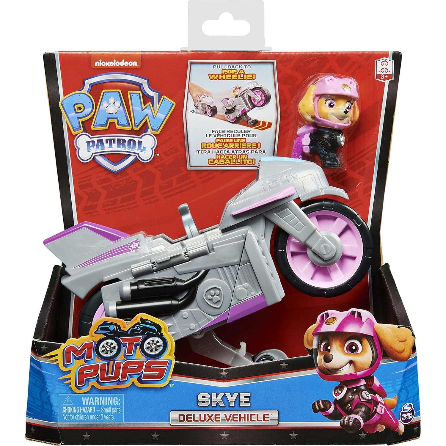 Motocicleta Deluxe Skye Paw Patrol con figura y wheelie