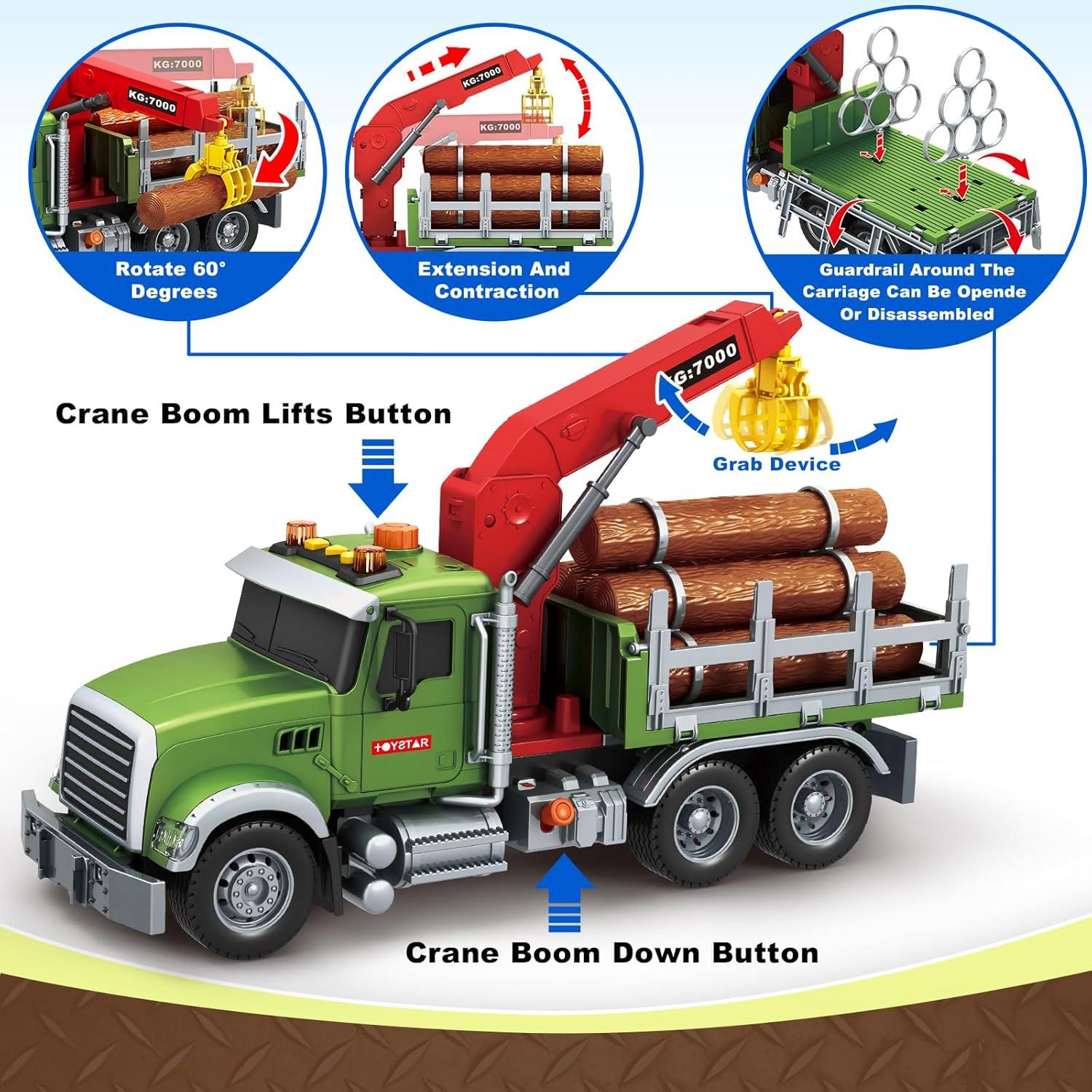 Camión de Madera de Granja BSTOYDER 38 cm con Grúa y Sonido