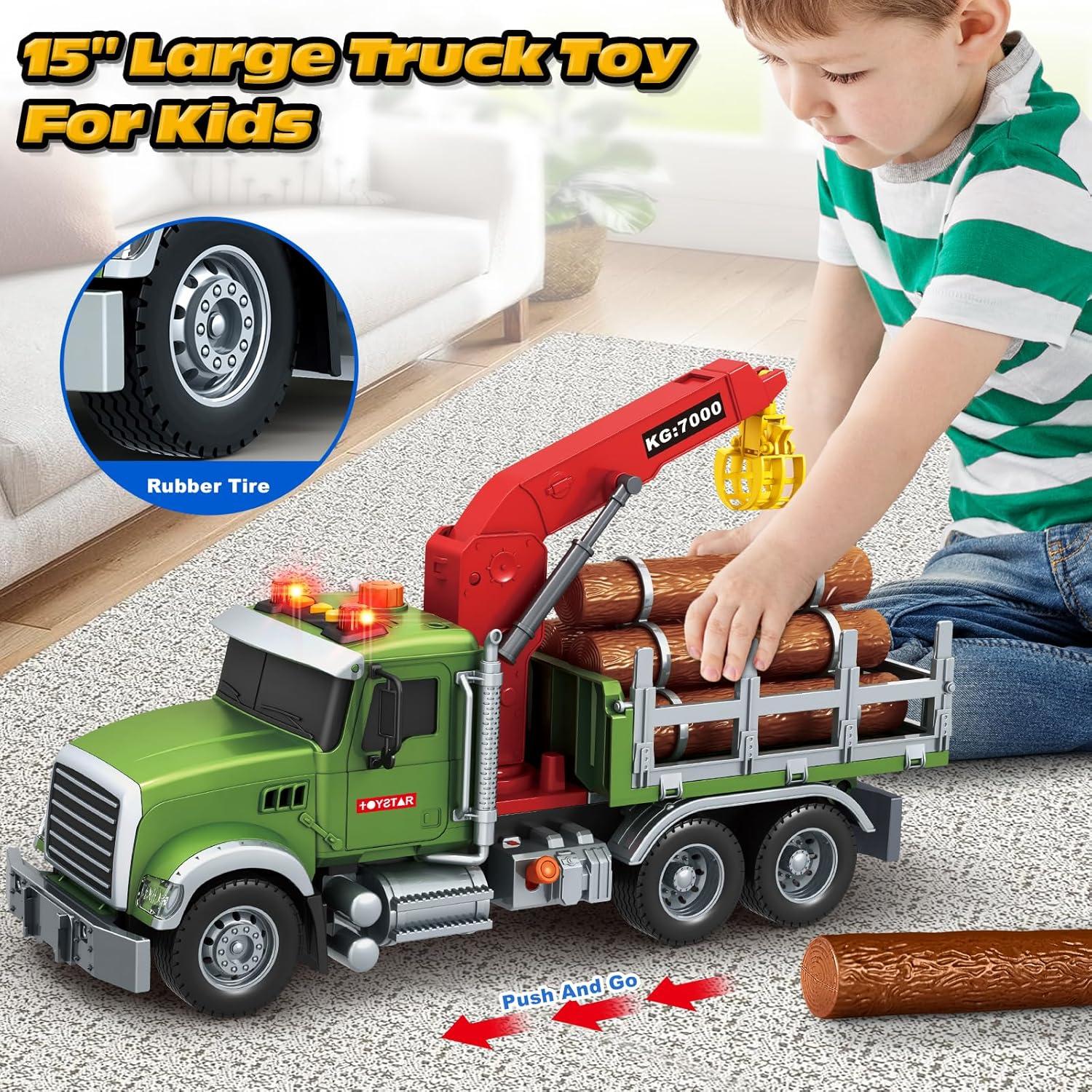 Camión de Madera de Granja BSTOYDER 38 cm con Grúa y Sonido