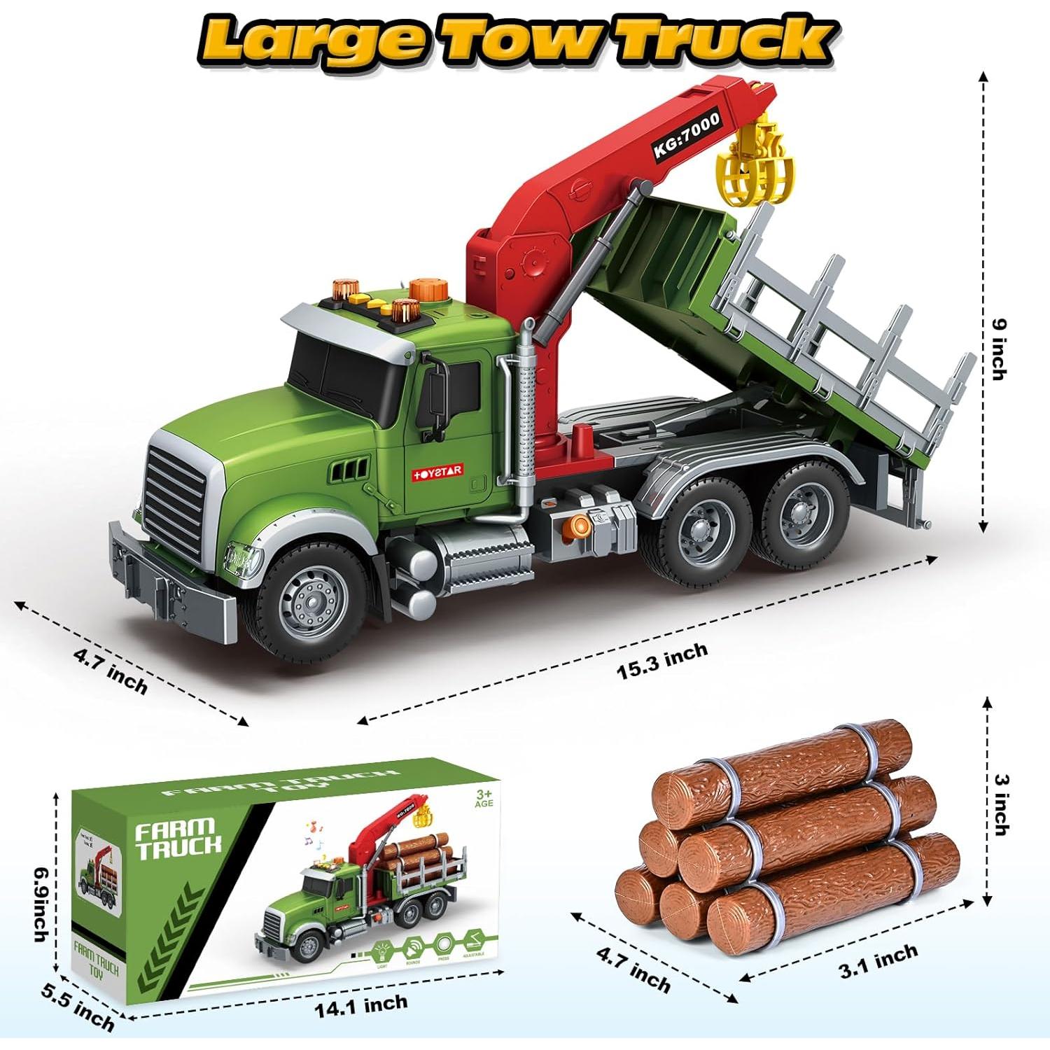 Camión de Madera de Granja BSTOYDER 38 cm con Grúa y Sonido