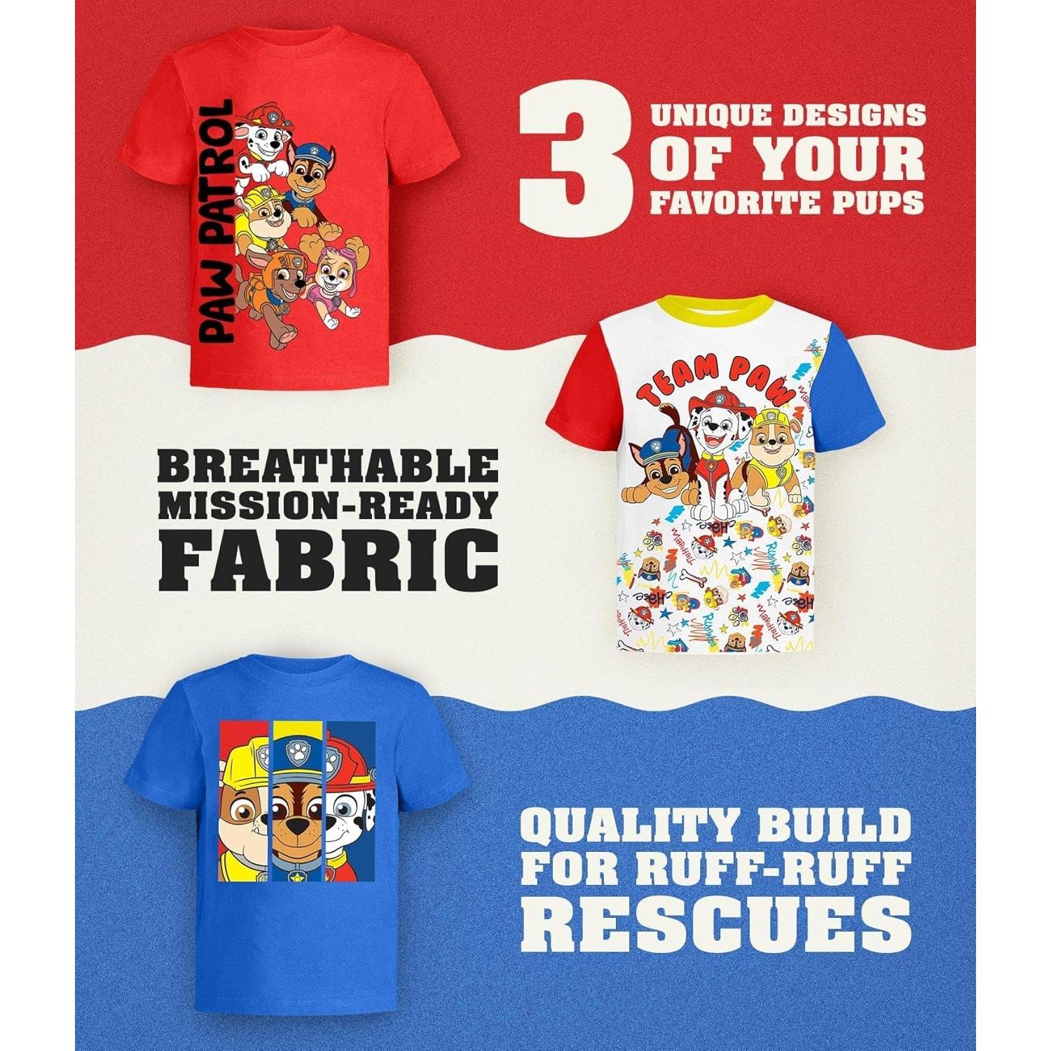 Camisetas Paw Patrol 3 Piezas para Niños - Marshall Chase Rubble